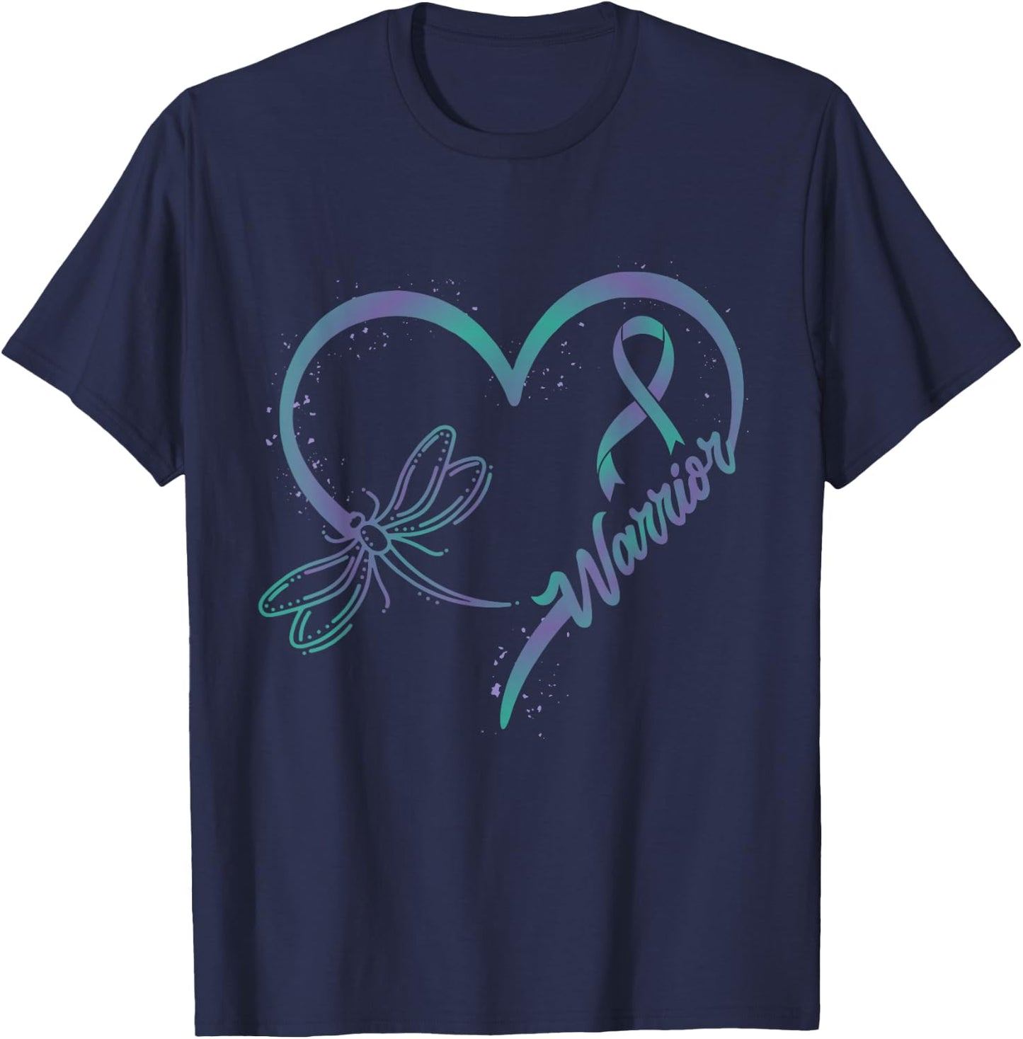 Anal Cancer Warrior Dragonfly Teal Purple Ribbon Hope T-Shirt - T-Shirt | Navy