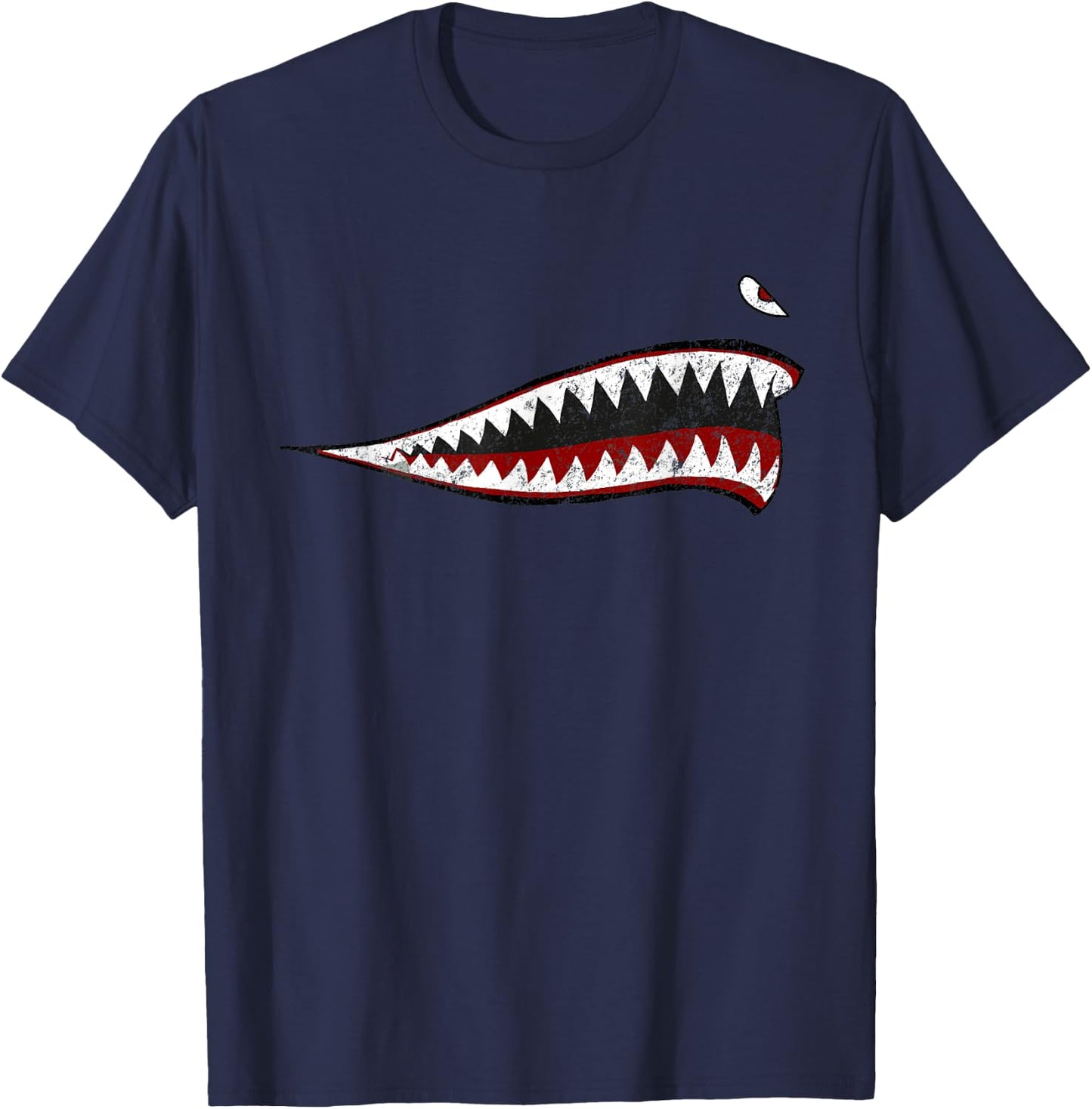 Shark Teeth P-40 Warhawk Nose Art WWII WW2 Vintage Aeroplane T-Shirt - T-Shirt | Navy