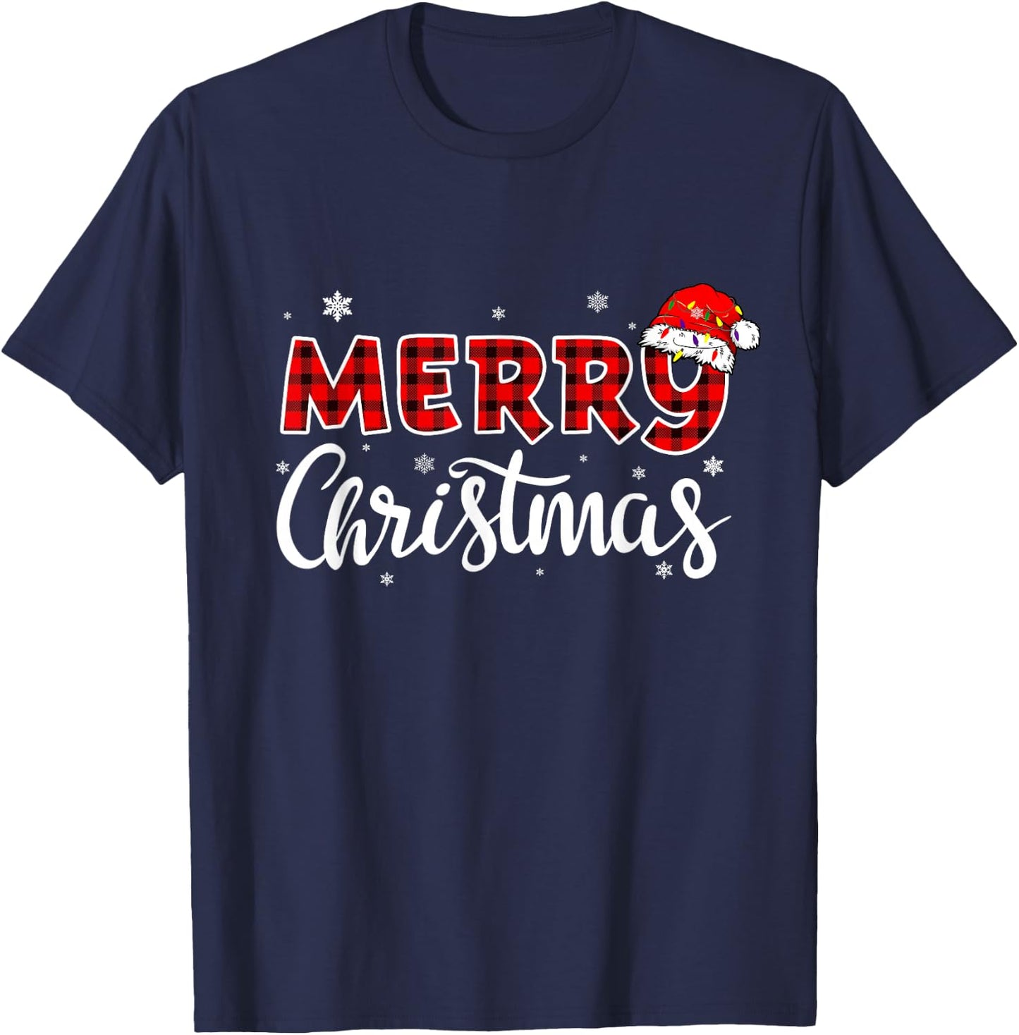 Buffalo Red and Black Plaid Women Merry Christmas T-Shirt - T-Shirt | Navy