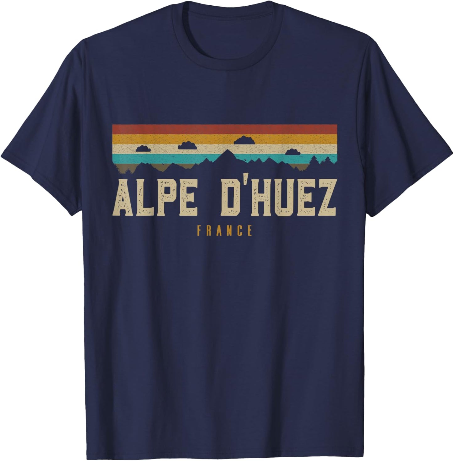 Alpe D'Huez Vintage Mountains Hiking Camping France Retro T-Shirt - T-Shirt | Navy