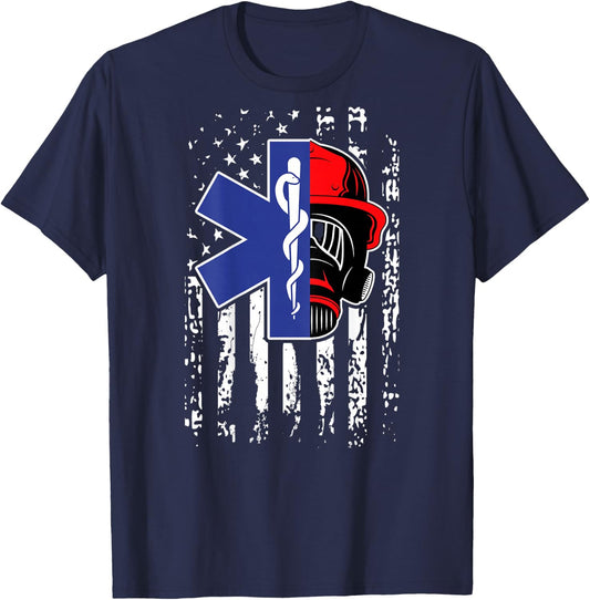 EMT Firefighter Paramedic Firefighter Gift EMS Back Print T-Shirt - T-Shirt | Navy