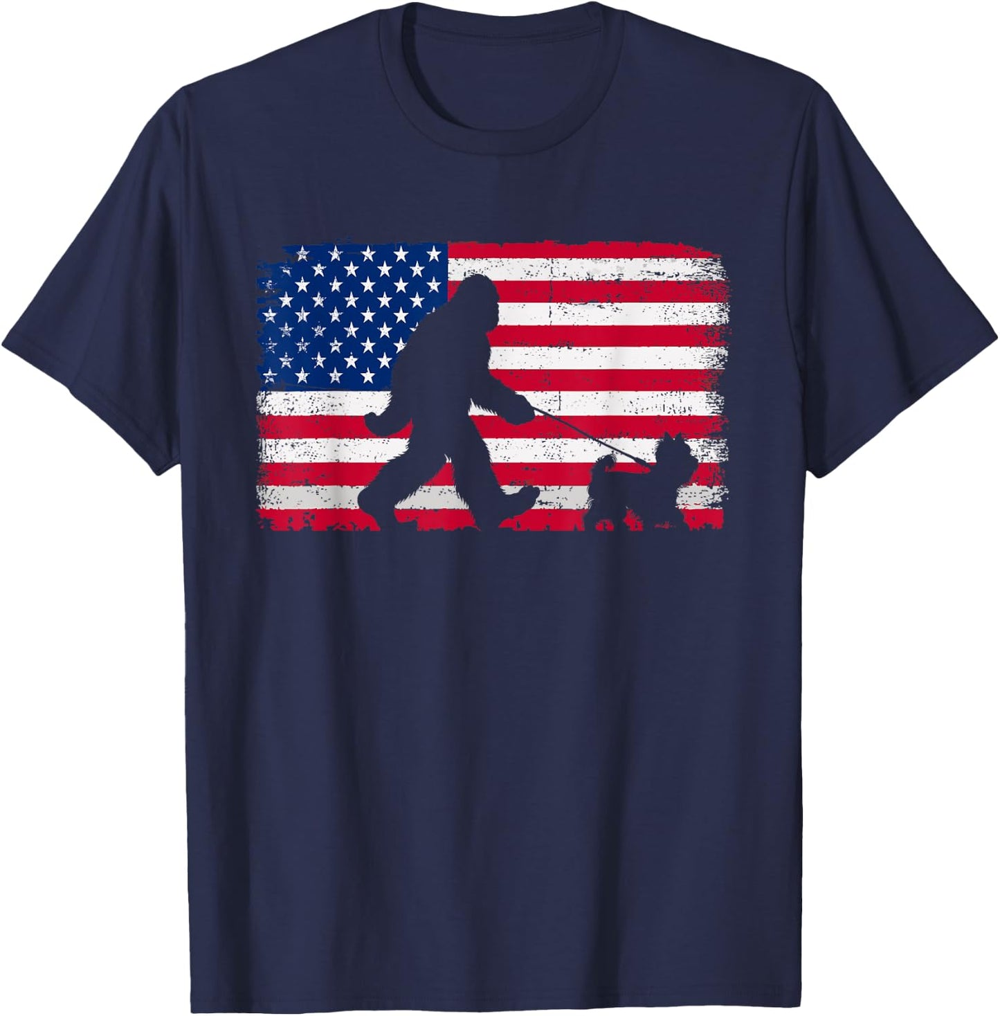 Retro Yorkshire Terrier 4th of July American Flag Patriotic Women Kids Men T-Shirt - T-Shirt | Navy