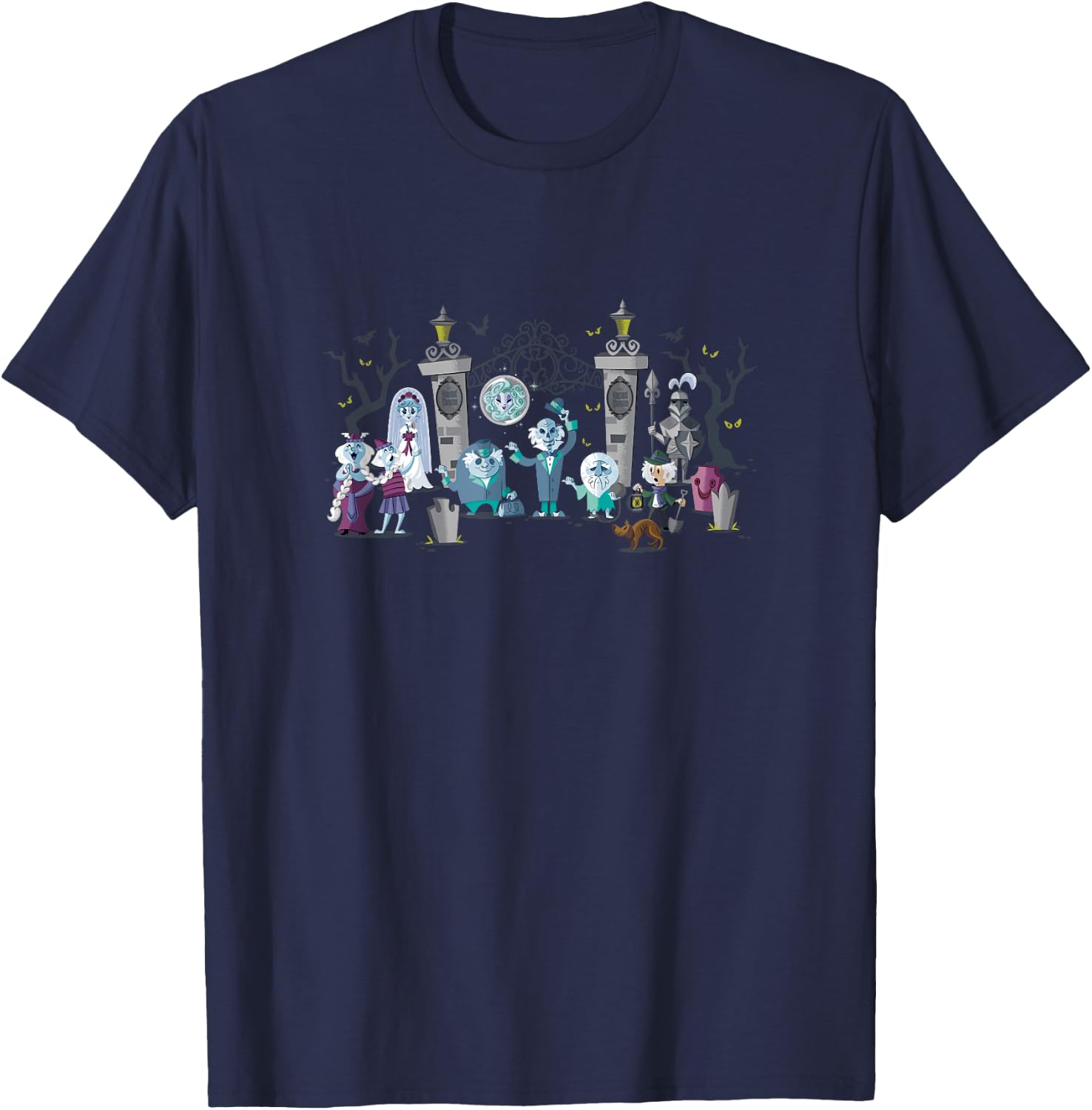 The Haunted Mansion Iconic Characters At Mansion's Entrance T-Shirt - T-Shirt | Navy