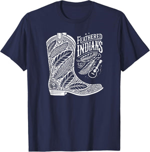 Feathered Indians Cowboy Cowgirl Boots - Country Music Lover T-Shirt - T-Shirt | Navy