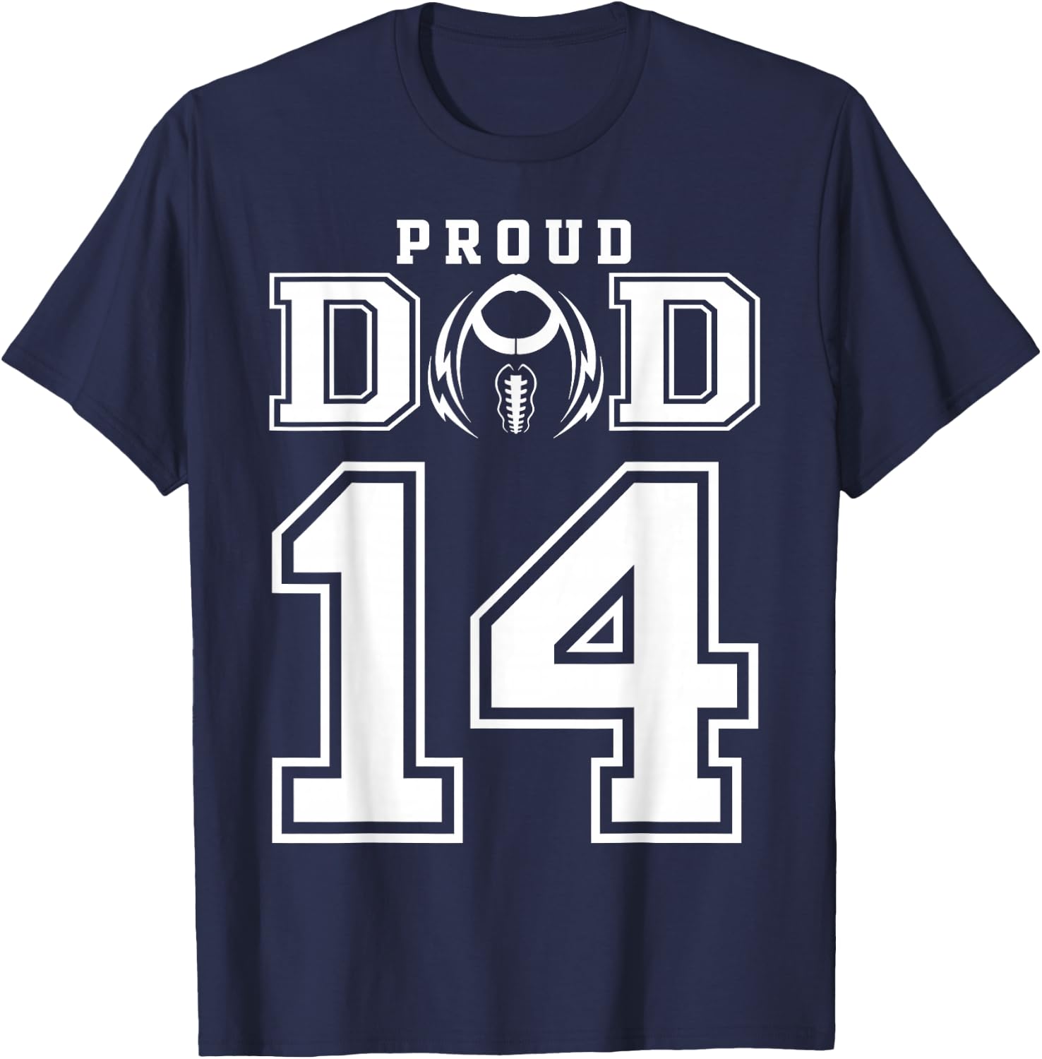 Custom Proud Football Dad Number 14 Personalized T-Shirt - T-Shirt | Navy