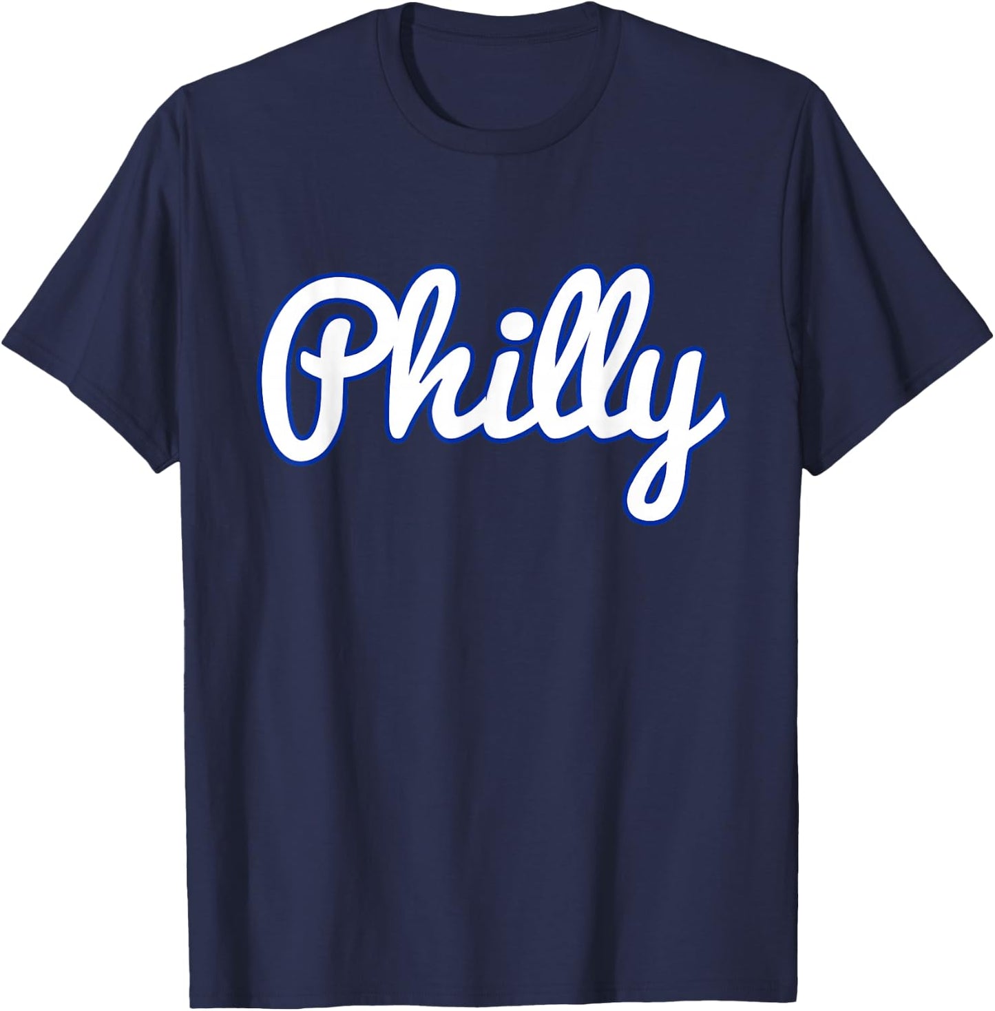 Script Philly White Blue Logo Philadelphia PA T-Shirt - T-Shirt | Navy