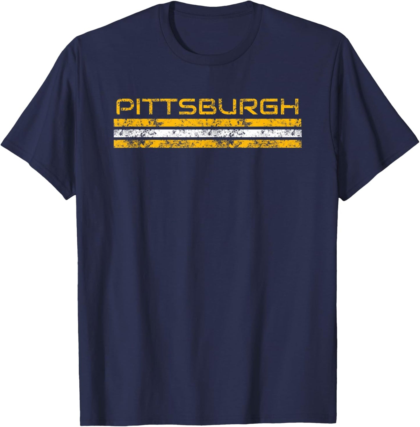 Pittsburgh Pennsylvania Vintage Three Stripe Weathered T-Shirt - T-Shirt | Navy