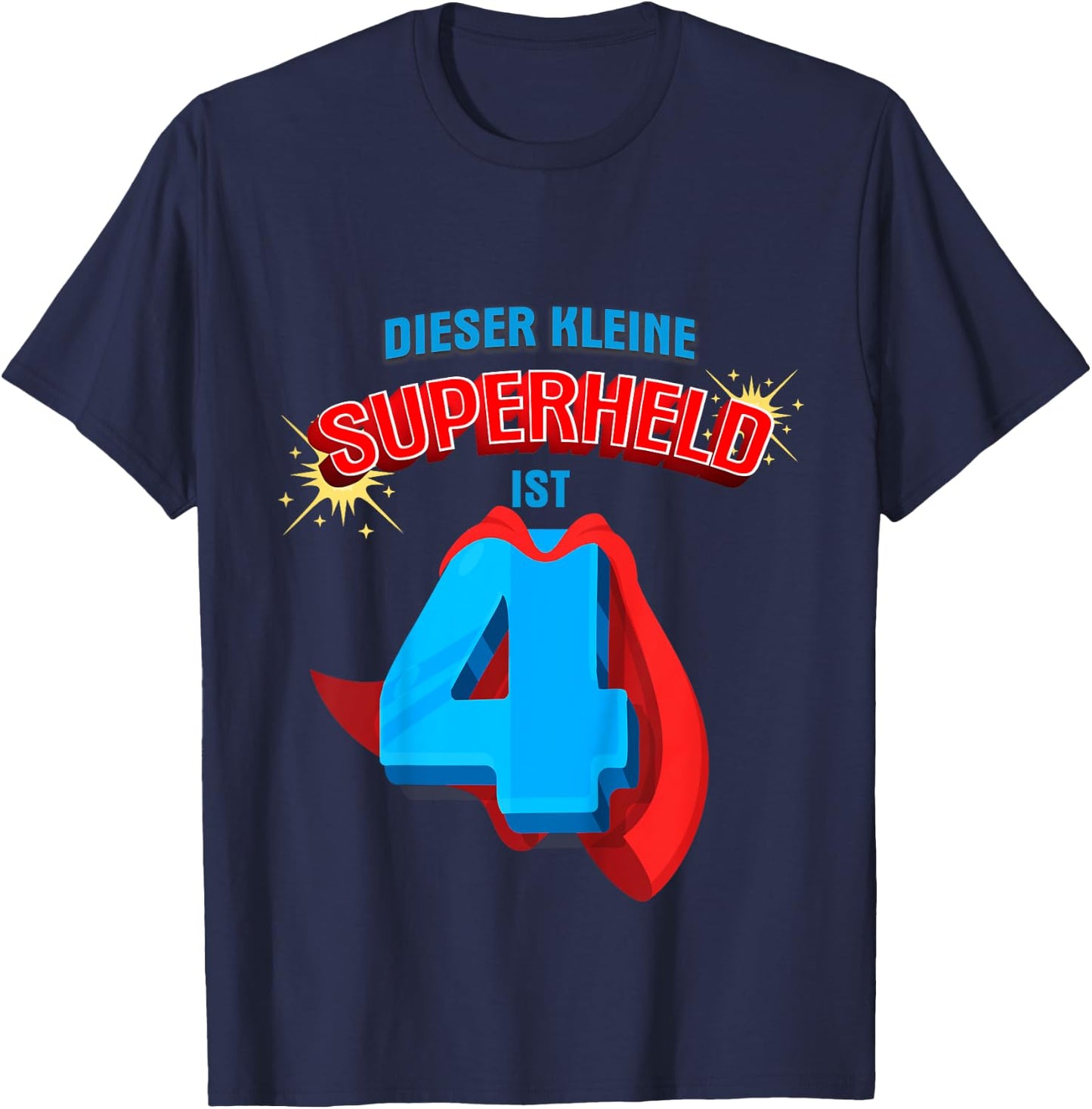 Children's 4th Birthday Shirt Hero Superhero 4 Years T-Shirt - T-Shirt | Navy