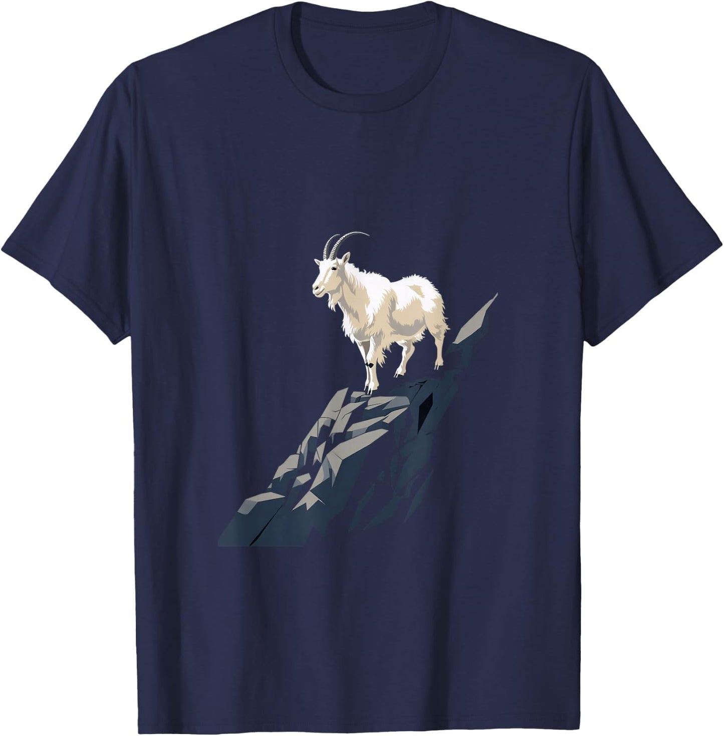 Mountain Goat Animal Rock Climbing , -Adults, Black, Small, Short Sleeve, Cotton Blend, Mountain Goat Design T-Shirt - T-Shirt | Navy