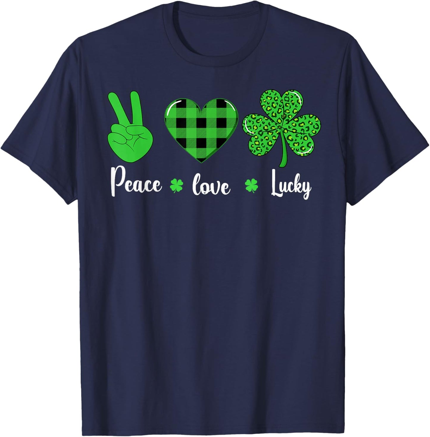 St Patricks day Shamrock leopard lucky love Irish women kids T-Shirt - T-Shirt | Navy