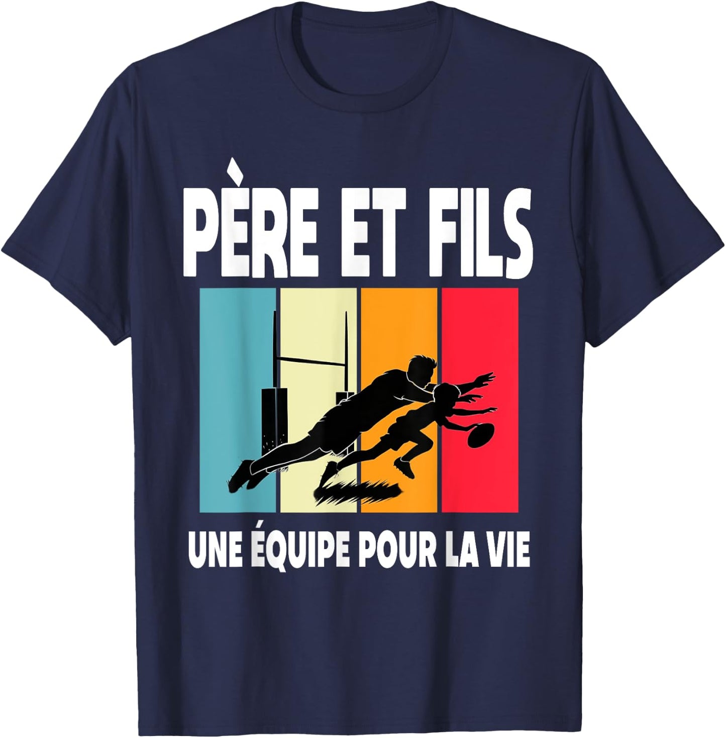 Père Et Fils Rugby Papa Rugbyman Vintage Fête Des Pères T-Shirt - T-Shirt | Navy
