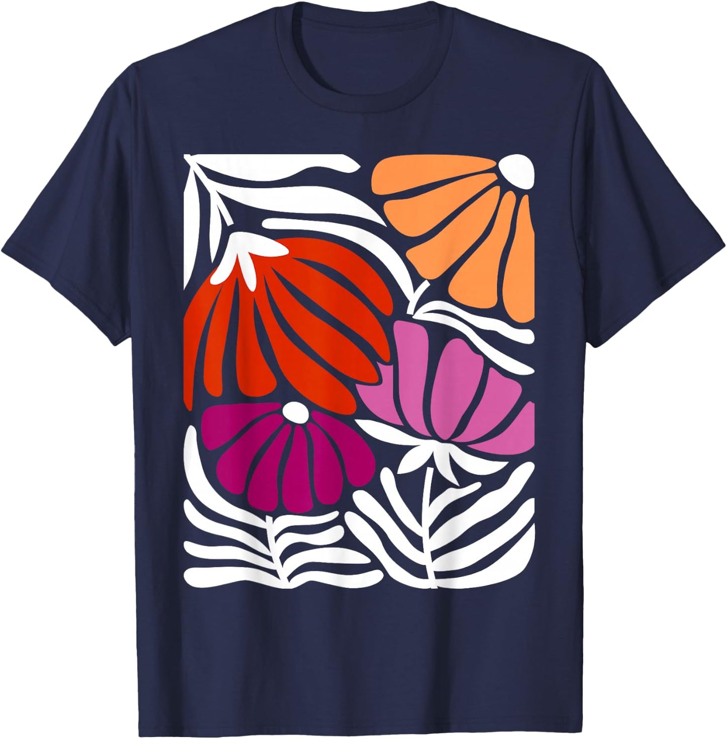 Vibrant Floral Lesbian Pride Art T-Shirt - T-Shirt | Navy
