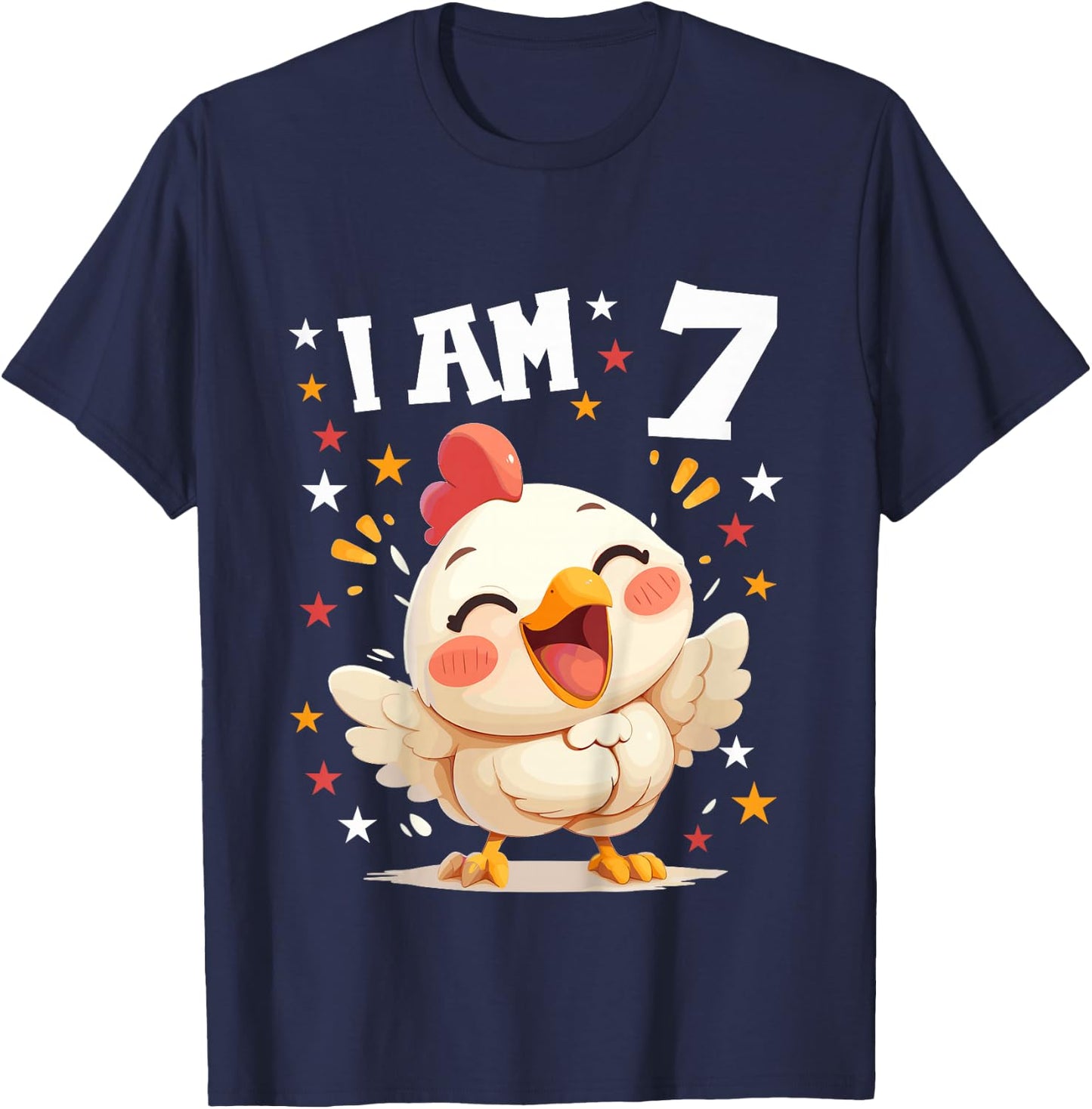 Kids 7 Years old 7 birthday Chickens Boy Girl Chicken T-Shirt - T-Shirt | Navy