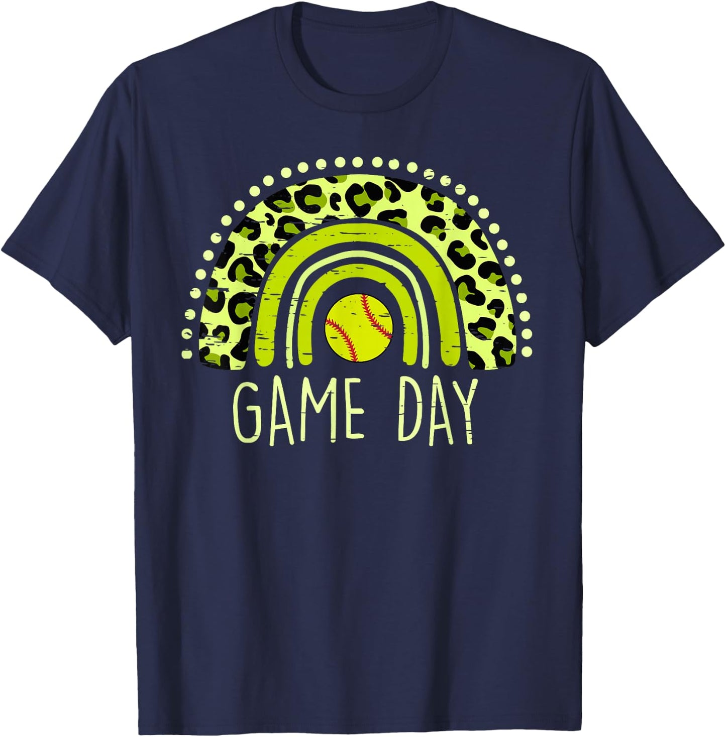 Game Day Baseball Life Softball Life Mom Leopard Rainbow T-Shirt - T-Shirt | Navy
