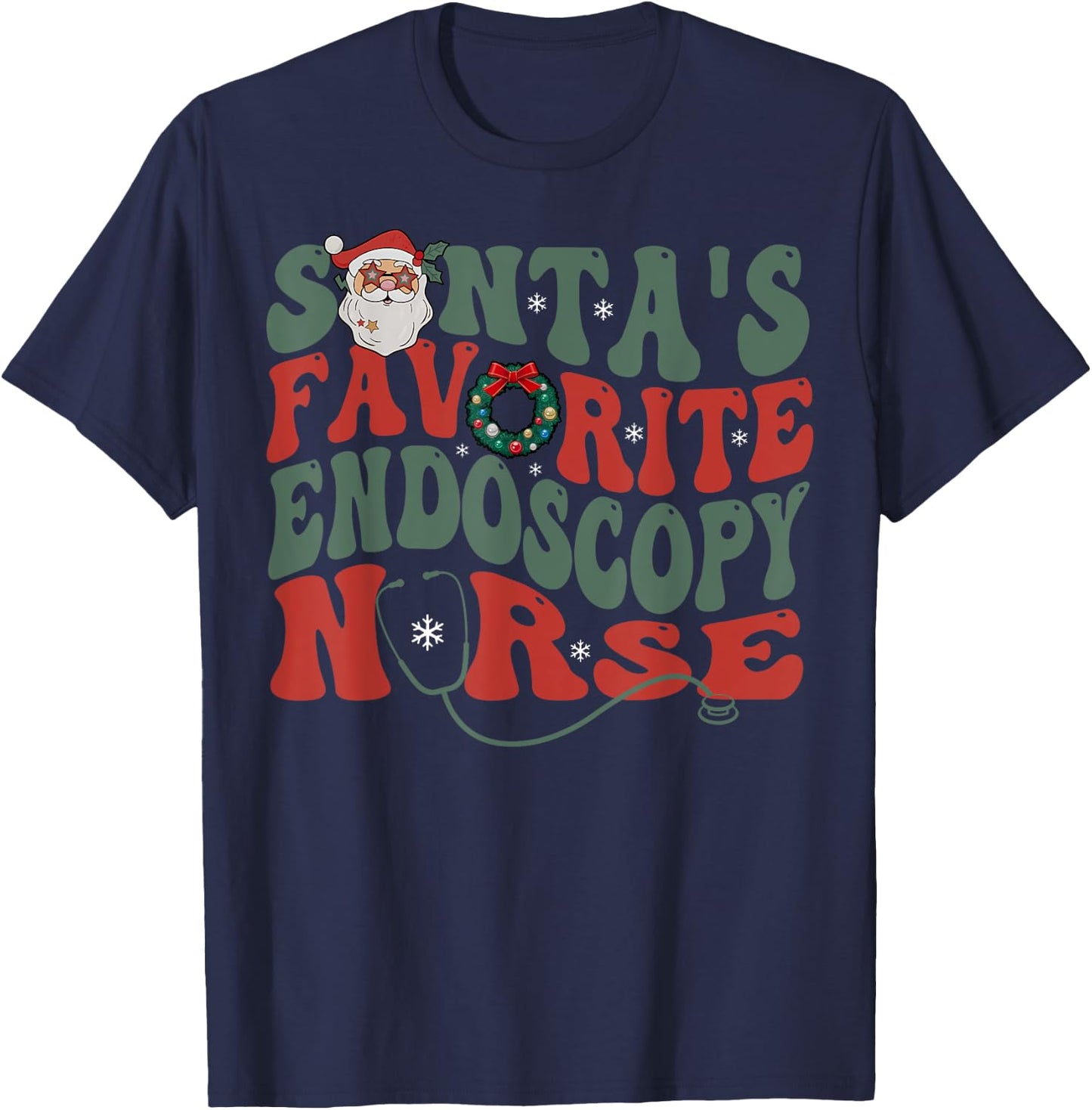 Retro Santa's Favorite Endoscopy Nurse GI Gastro Nurse Xmas T-Shirt - T-Shirt | Navy