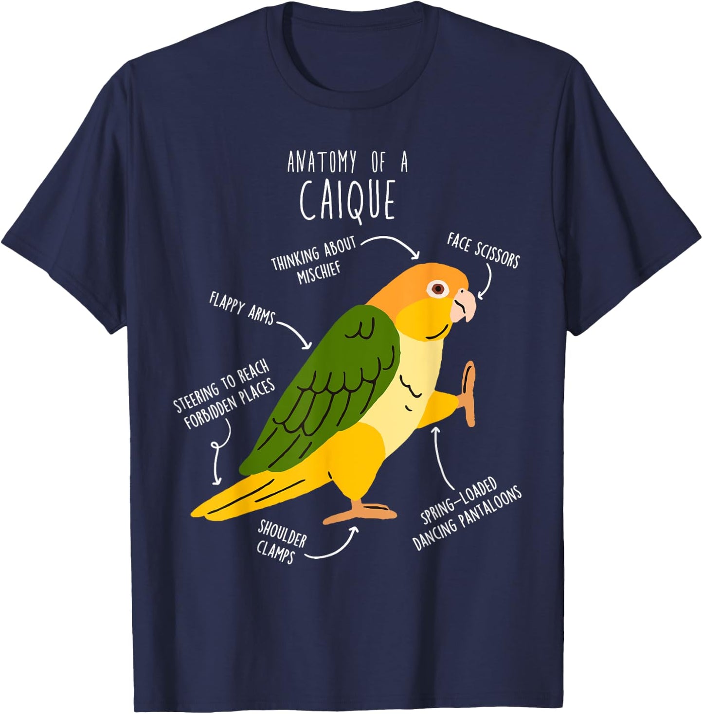 White-bellied Caique Parrot Anatomy, Funny Cute Pet Bird Mom T-Shirt - T-Shirt | Navy