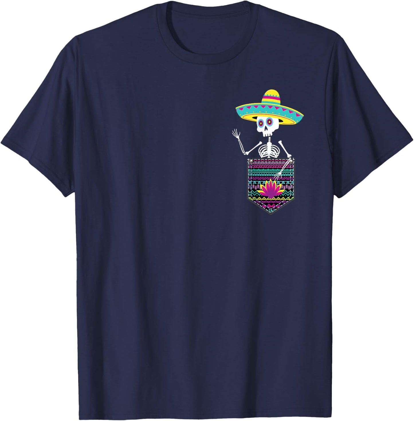 Let's Fiesta Skeleton Pocket Dia de Muertos Mexican Party T-Shirt - T-Shirt | Navy