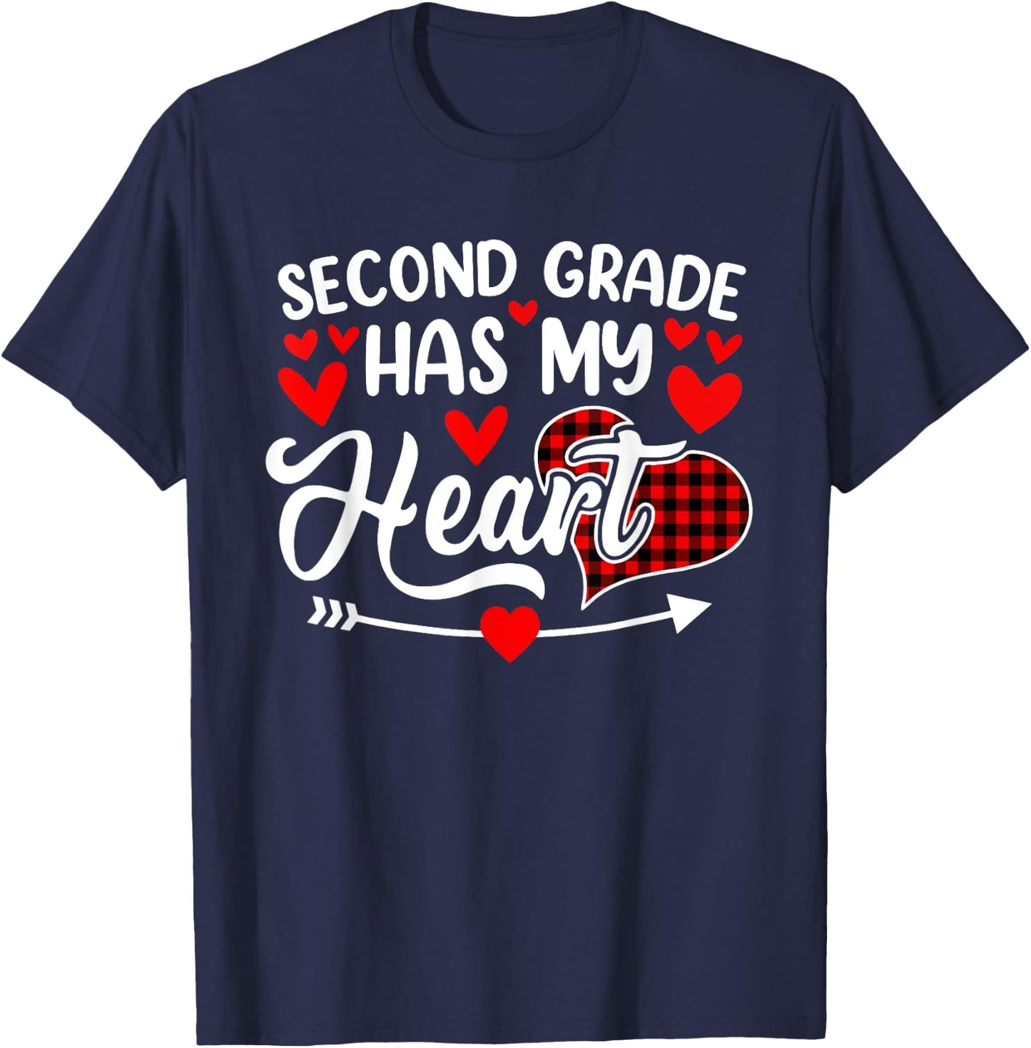 Second Grade Has My Heart Funny Valentine's Day Teacher T-Shirt - T-Shirt | Navy