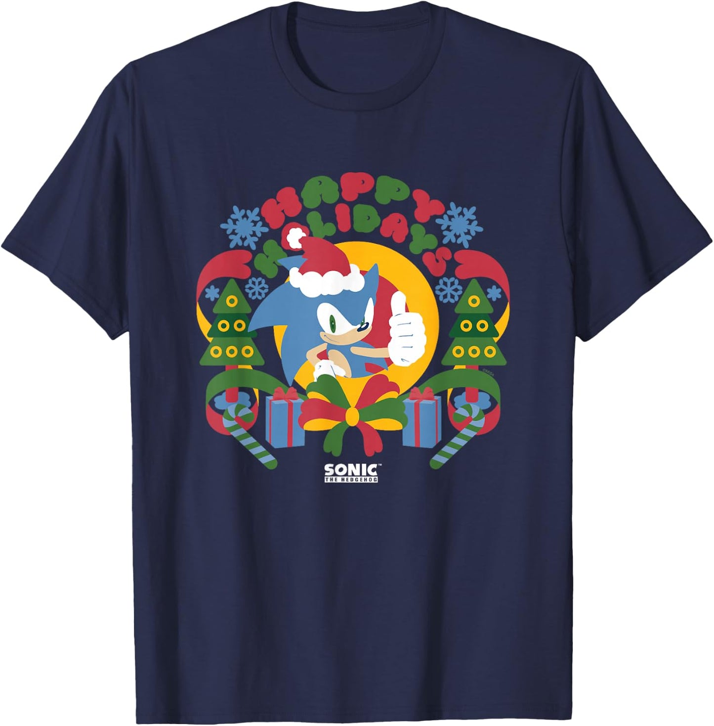 Sonic The Hedgehog Christmas Happy Holidays Vintage Logo T-Shirt - T-Shirt | Navy