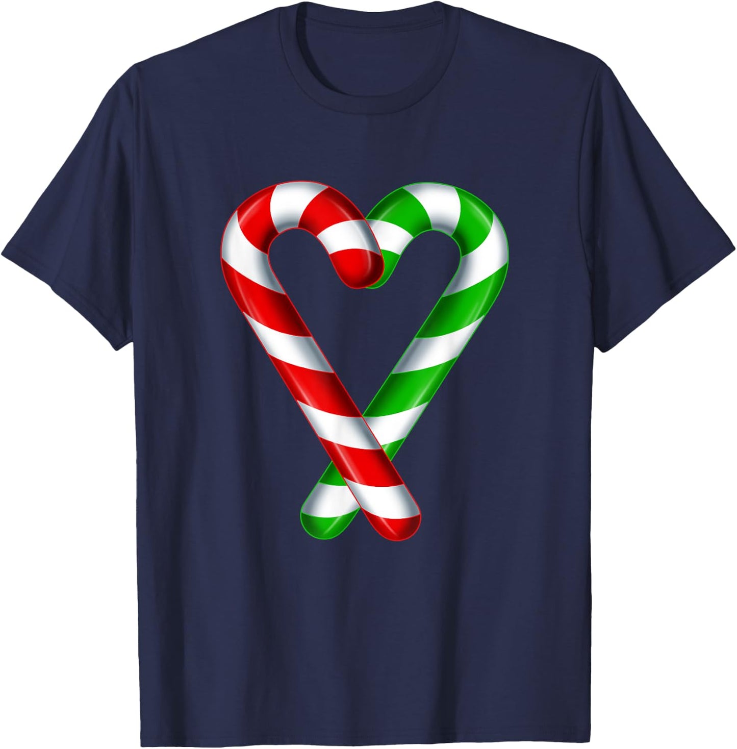 Candy Cane Heart Merry Green Red White Candy Couples T-Shirt - T-Shirt | Navy