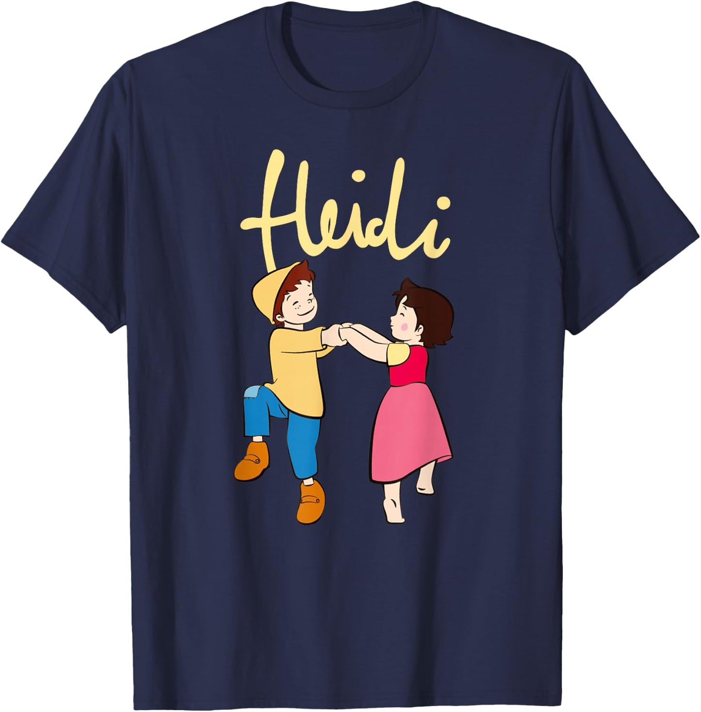 Heidi and Peter Dancing with Logo Yellow Cartoon TV Series , black T-Shirt - T-Shirt | Navy