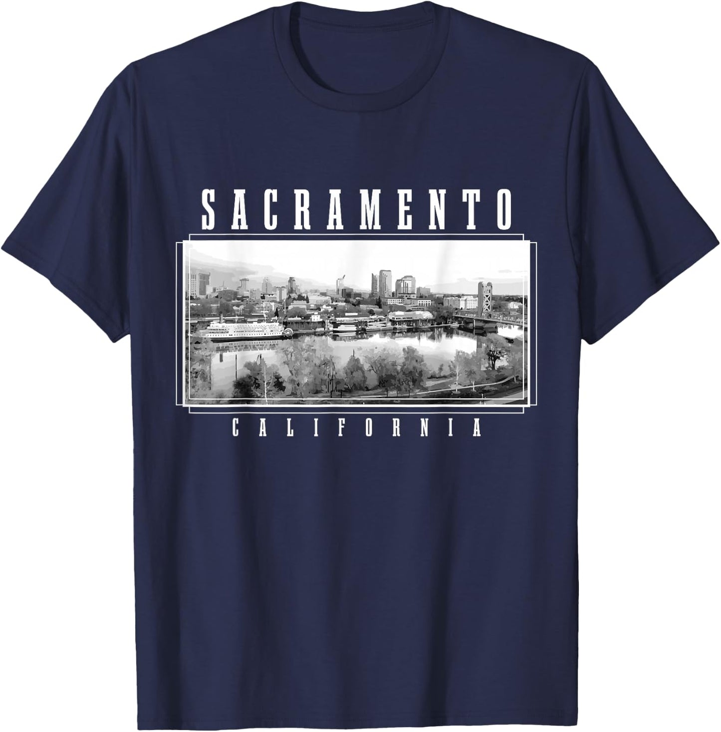 Sacramento California Vintage Souvenir Skyline USA T-Shirt - T-Shirt | Navy