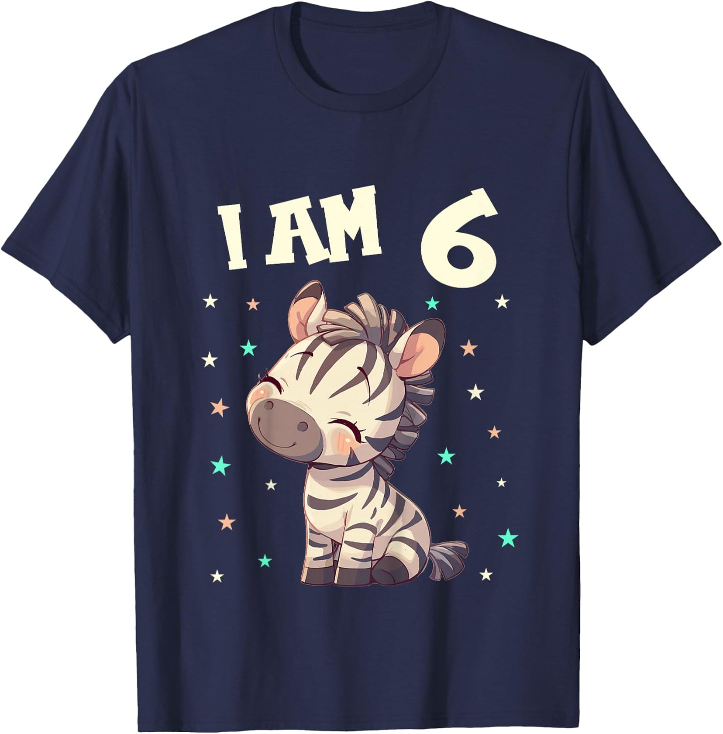 Kids 6 Years old 6 birthday Zebras Boy Girl Zebra T-Shirt - T-Shirt | Navy
