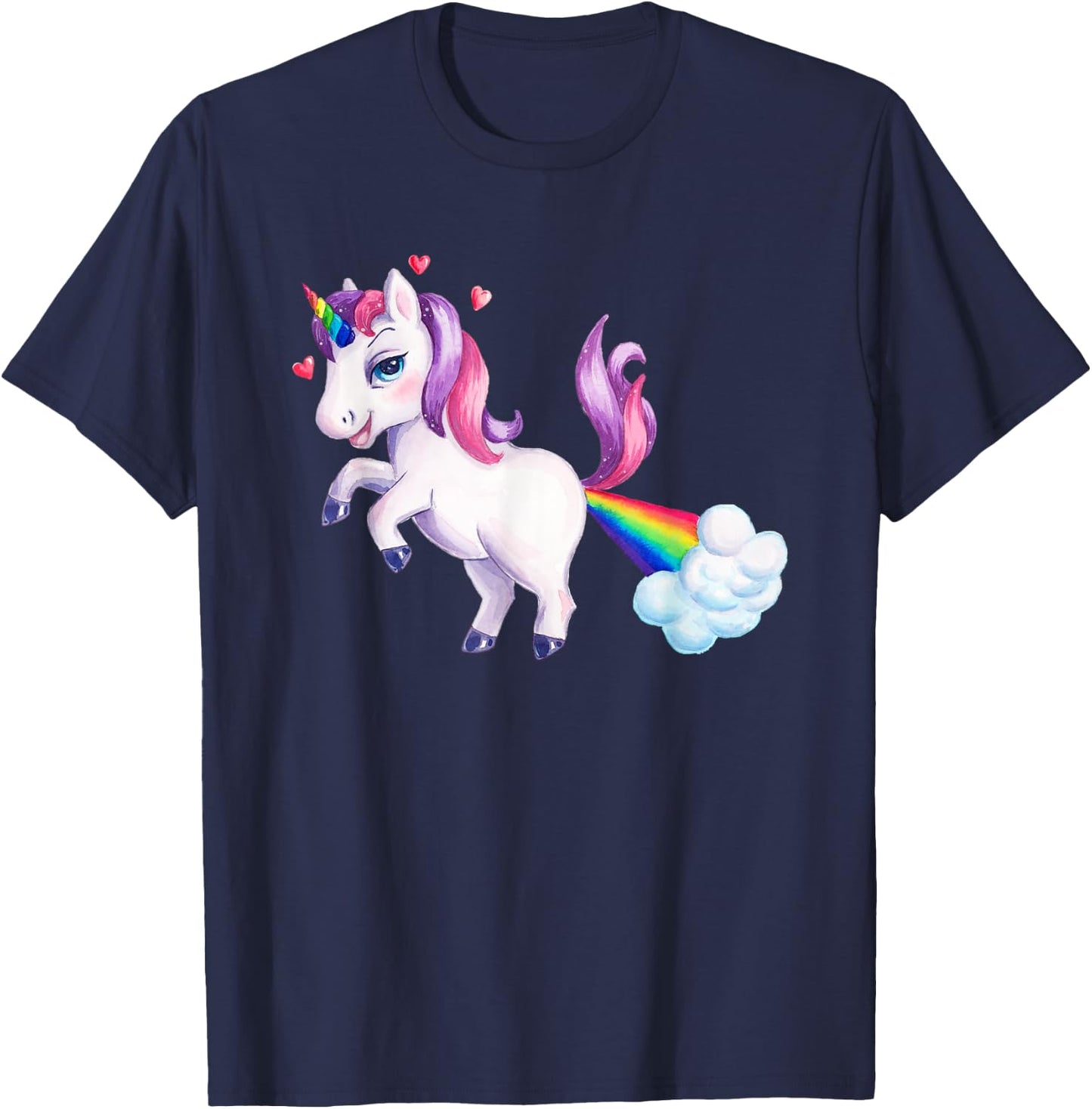Rainbow Unicorn Fart | Funny Farting Unicorn T-Shirt - T-Shirt | Navy