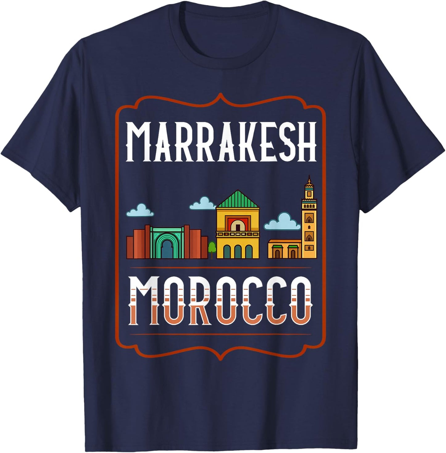Marrakesh Morocco City Skyline Map Travel T-Shirt - T-Shirt | Navy