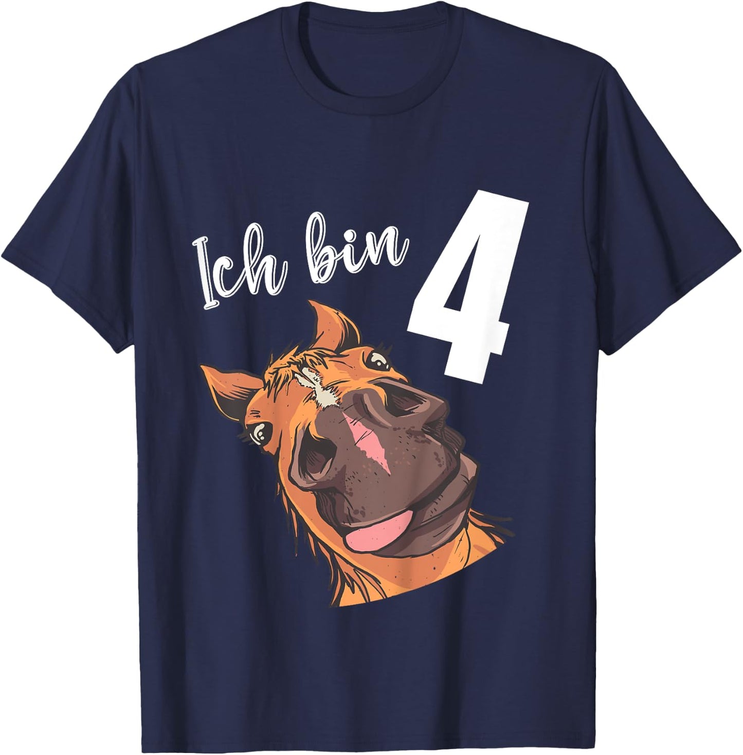 Children's 4 Years Boy Girl 4th Birthday Horse , black T-Shirt - T-Shirt | Navy