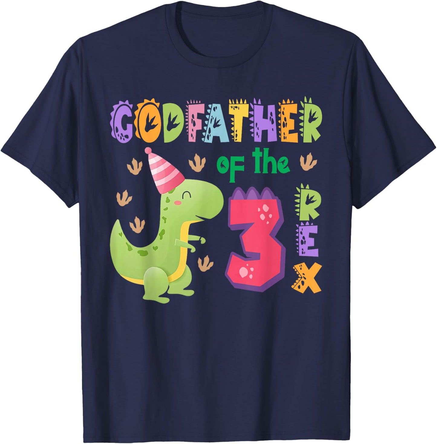 Godfather of the Three Rex Birthday Dinosaur Family Matching T-Shirt - T-Shirt | Navy