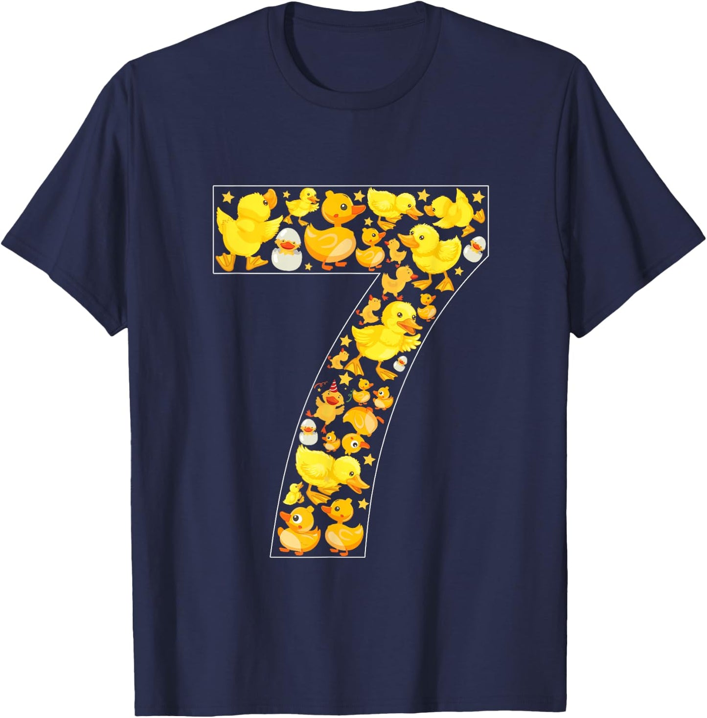 7th Birthday Cute Duck Theme 7 Year Old Boy Girl Birthday T-Shirt - T-Shirt | Navy