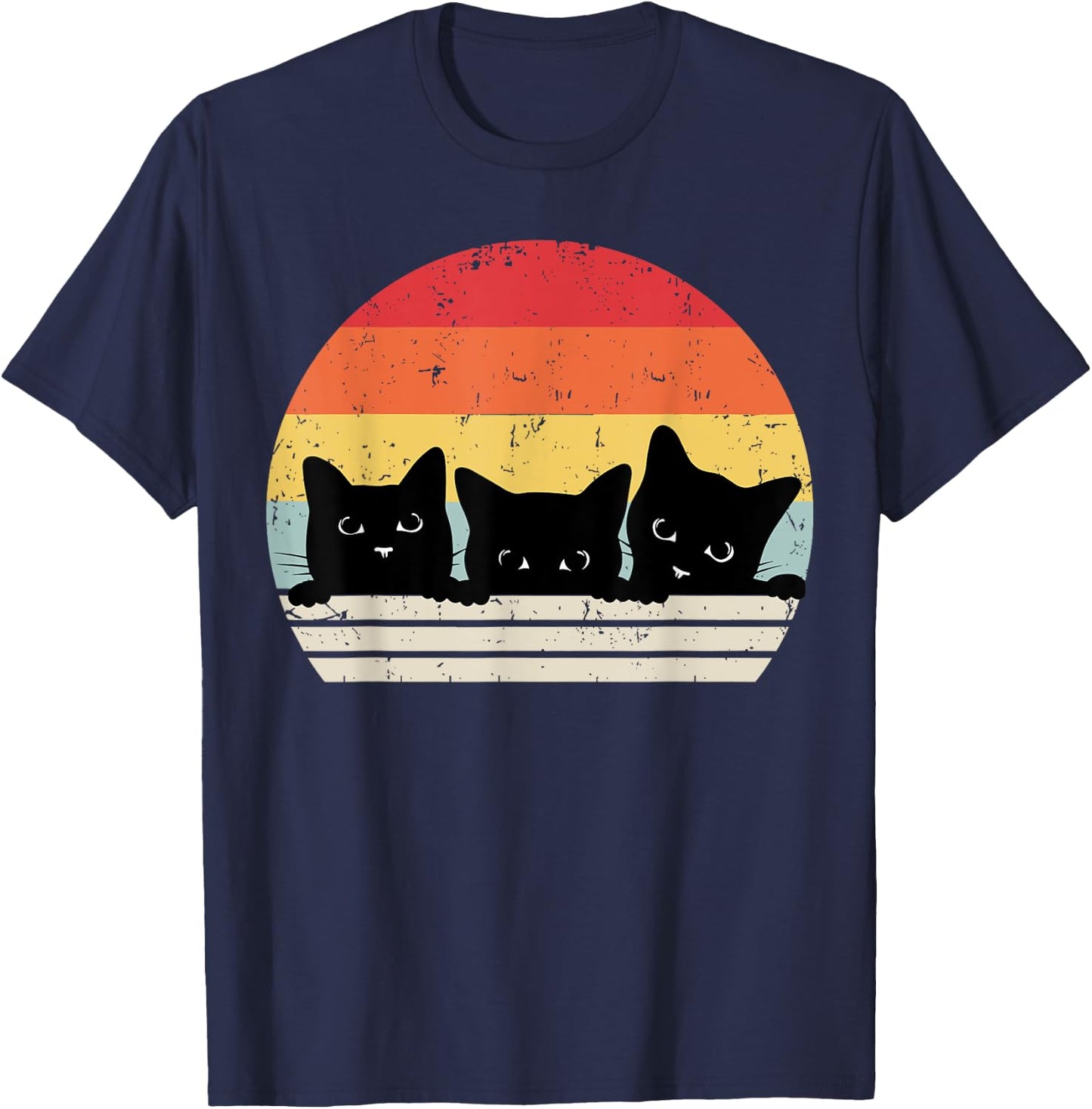 Vintage Three Black Cats Funny Kitties 3 Black Cat Women Men T-Shirt - T-Shirt | Navy