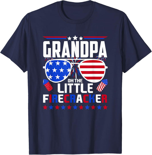 Grandpa of The Little Firecracker Fourth of July Birthday T-Shirt - T-Shirt | Navy