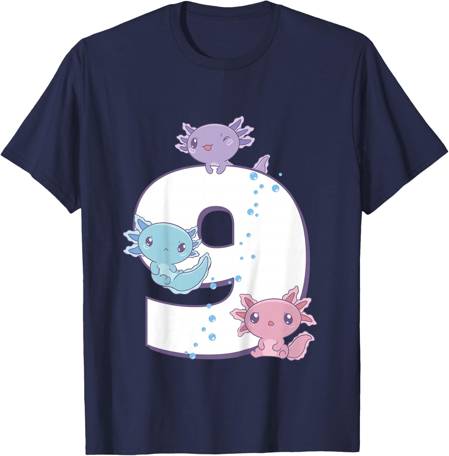 Axolotl 9th Birthday - I'm 9 Daughter Girl's Birthday Party T-Shirt - T-Shirt | Navy