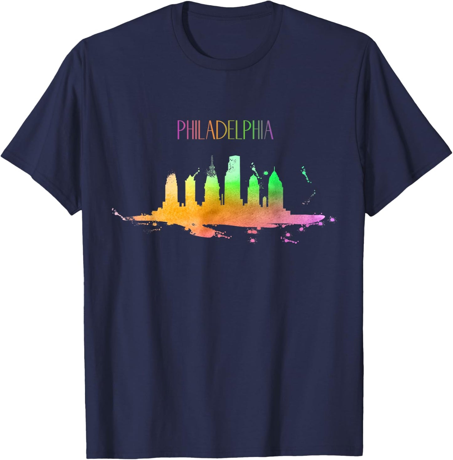 Philadelphia Skyline Watercolour Souvenir Pennsylvania T-Shirt - T-Shirt | Navy