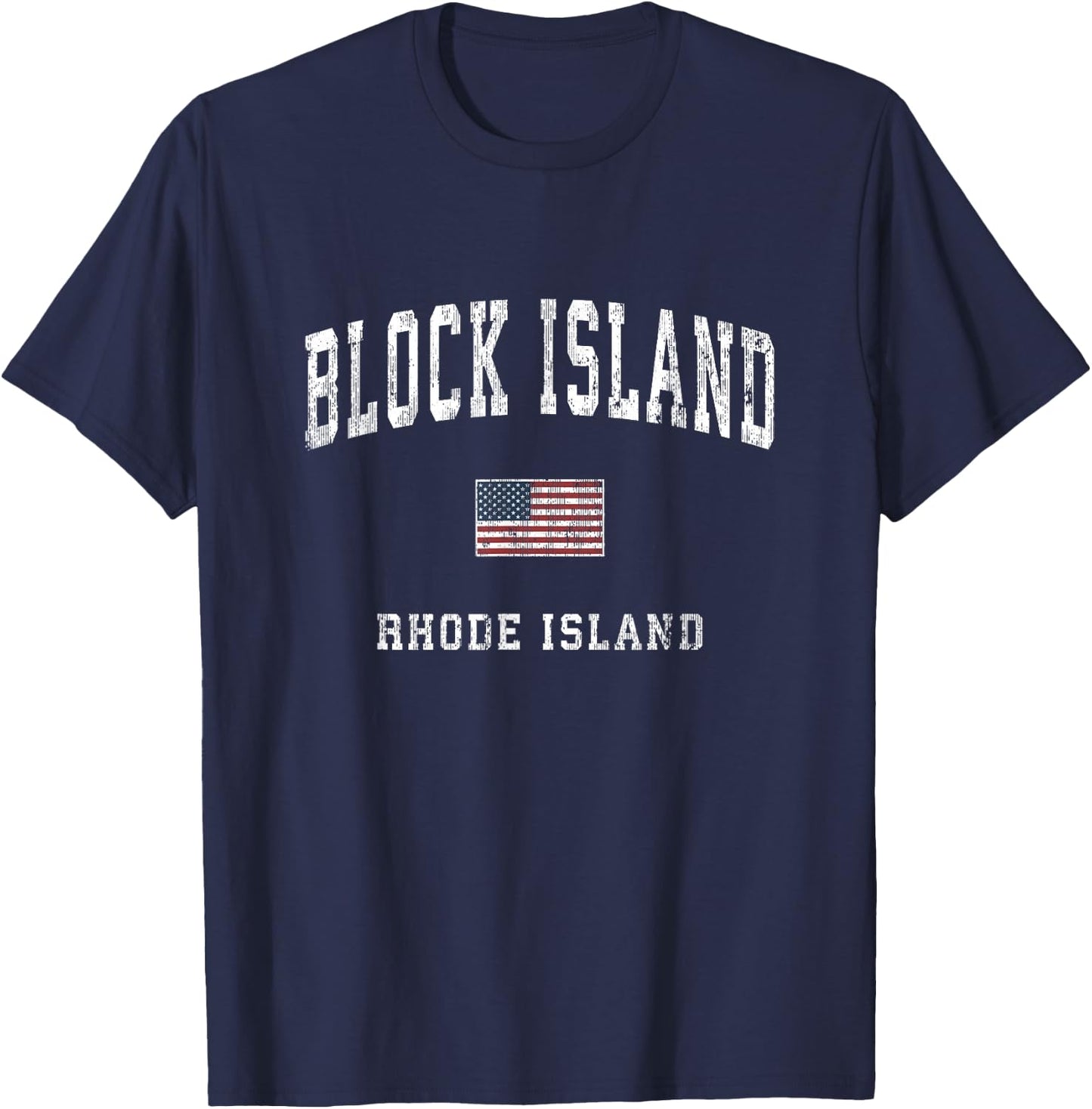 Block Island Rhode Island RI Vintage American Flag Sports T-Shirt - T-Shirt | Navy