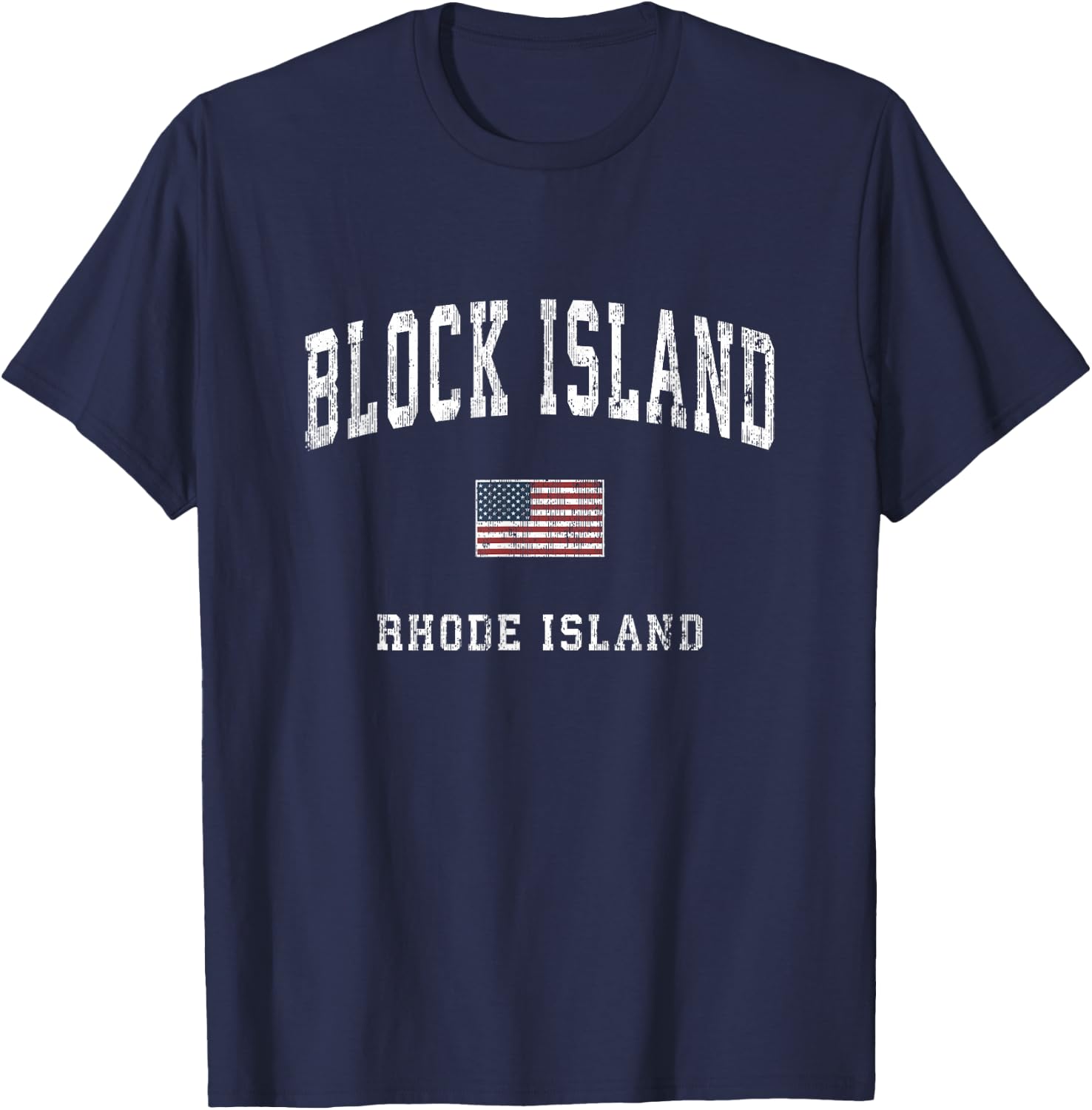 Block Island Rhode Island RI Vintage American Flag Sports T-Shirt - T-Shirt | Navy