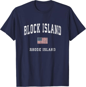 Block Island Rhode Island RI Vintage American Flag Sports T-Shirt - T-Shirt | Navy