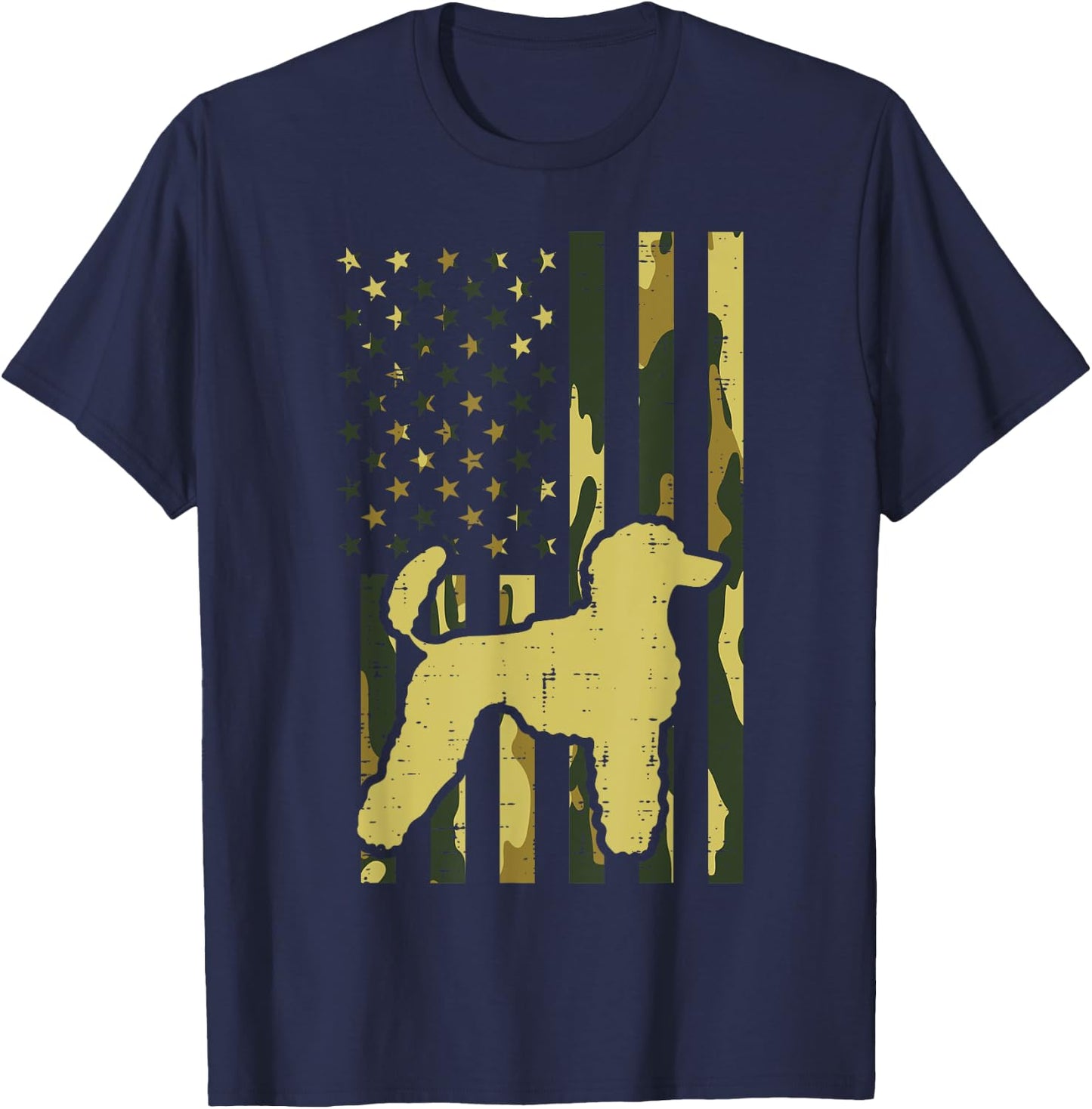 Camo US Flag Poodle Vintage Patriotic Dog Lover Owner Gift Women Kids Men T-Shirt - T-Shirt | Navy