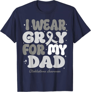 I Wear Gray For My Dad Glioblastoma Awareness Ribbon Retro T-Shirt - T-Shirt | Navy