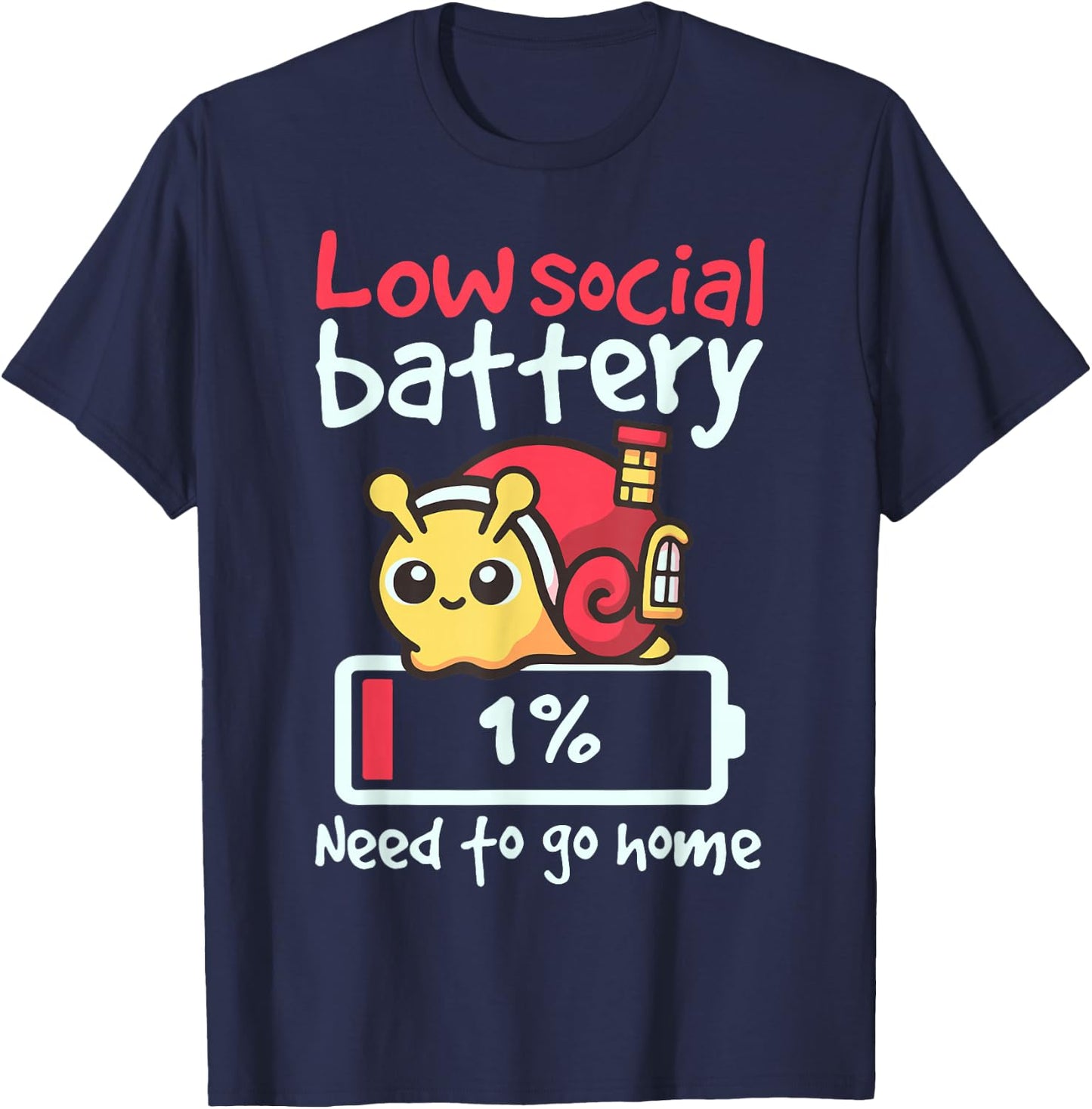 Snail Low Social Battery Need To Go Home T-Shirt - T-Shirt | Navy