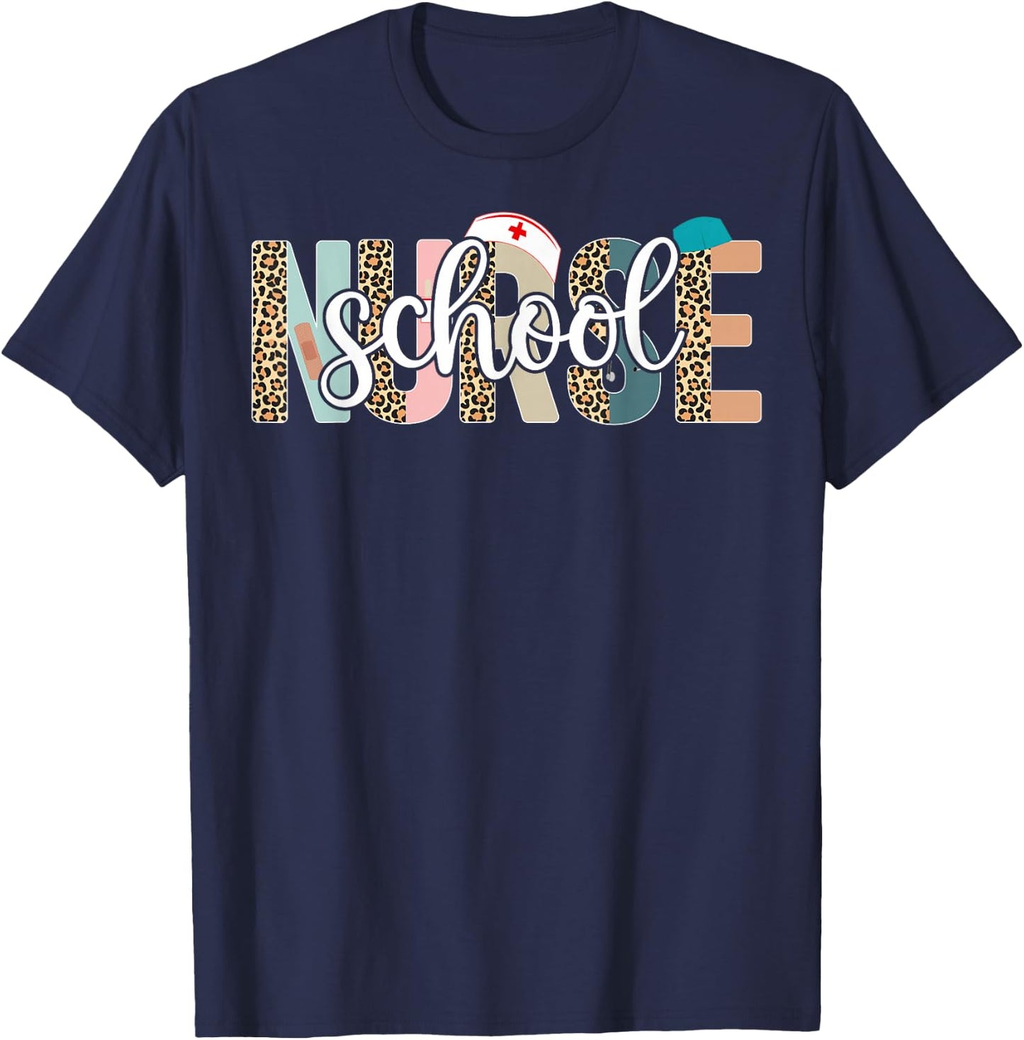 School Nurse - Nurse Life, Nurse's Day Week, Leopard T-Shirt - T-Shirt | Navy