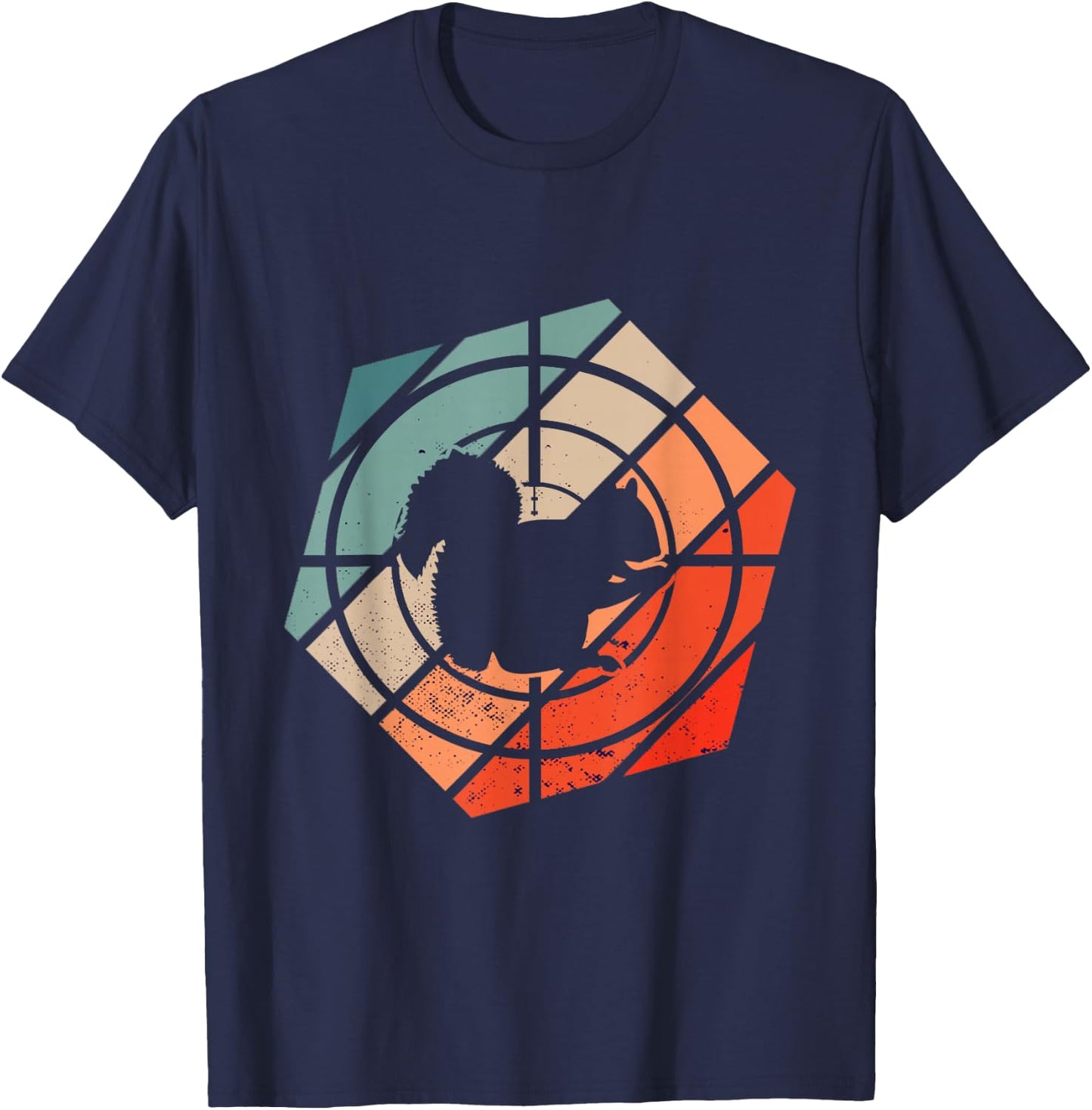 Target Scope Hexa Squirrel Hunter Retro Squirrel Hunting T-Shirt - T-Shirt | Navy