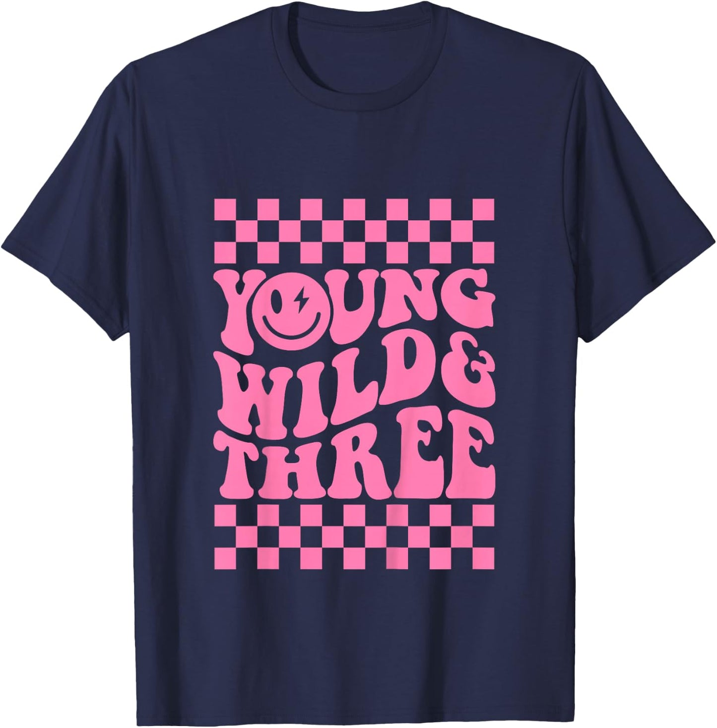 Young Wild And Three Groovy Toddler Birthday Girl T-Shirt - T-Shirt | Navy