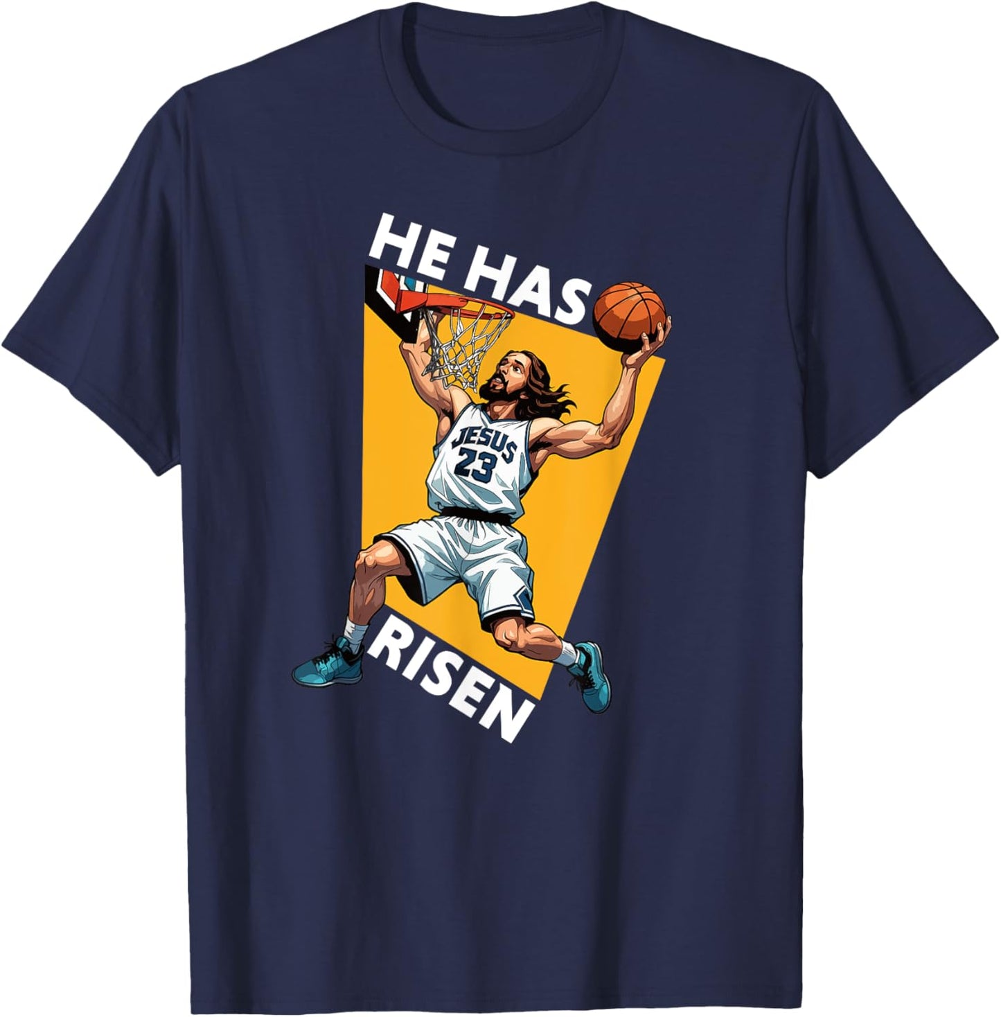 He Has Risen Funny Jesus Basketball Player Christian Humor T-Shirt - T-Shirt | Navy