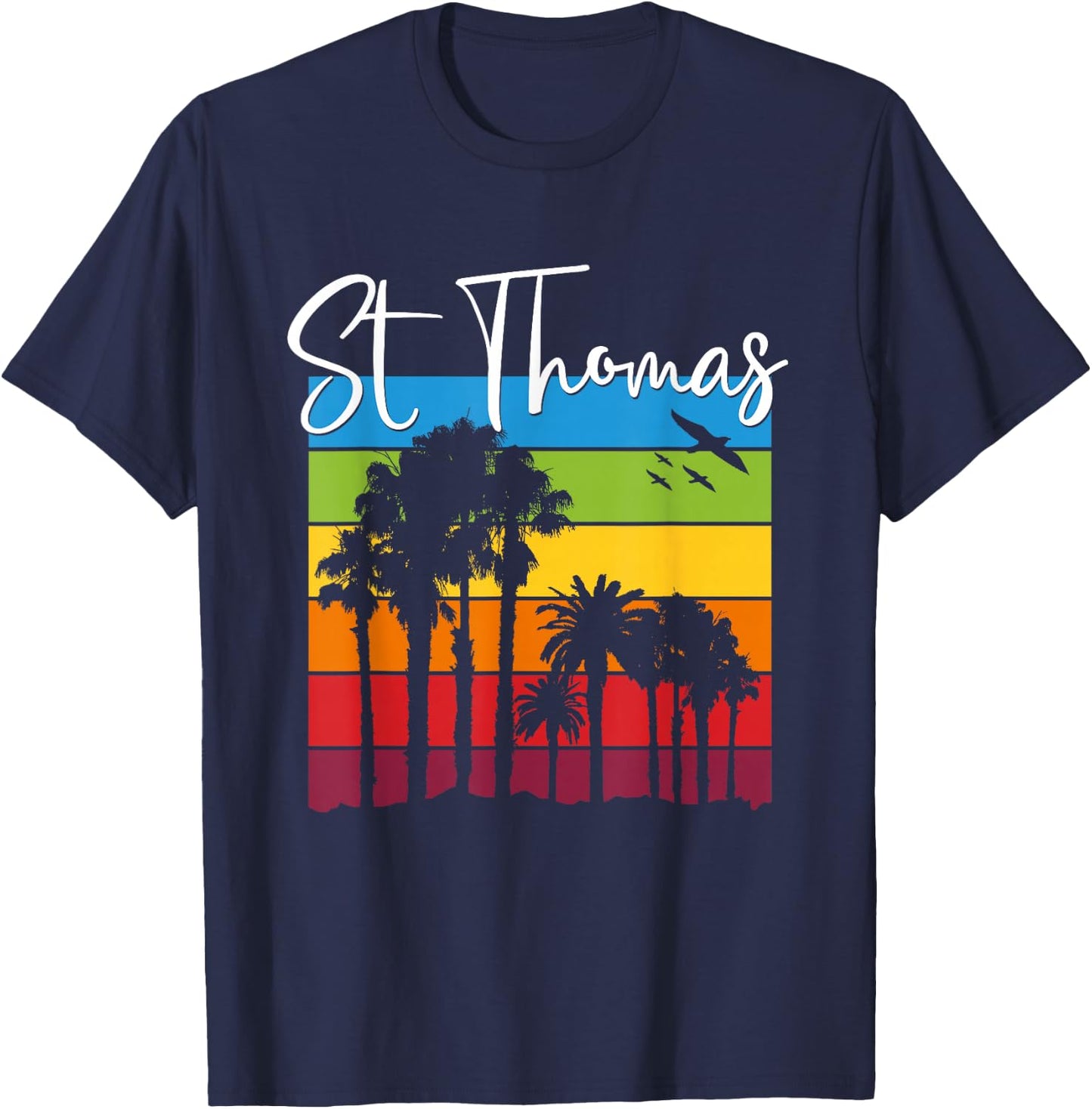 St Thomas Lover Rainbow Palm Trees Vacation Souvenir T-Shirt - T-Shirt | Navy