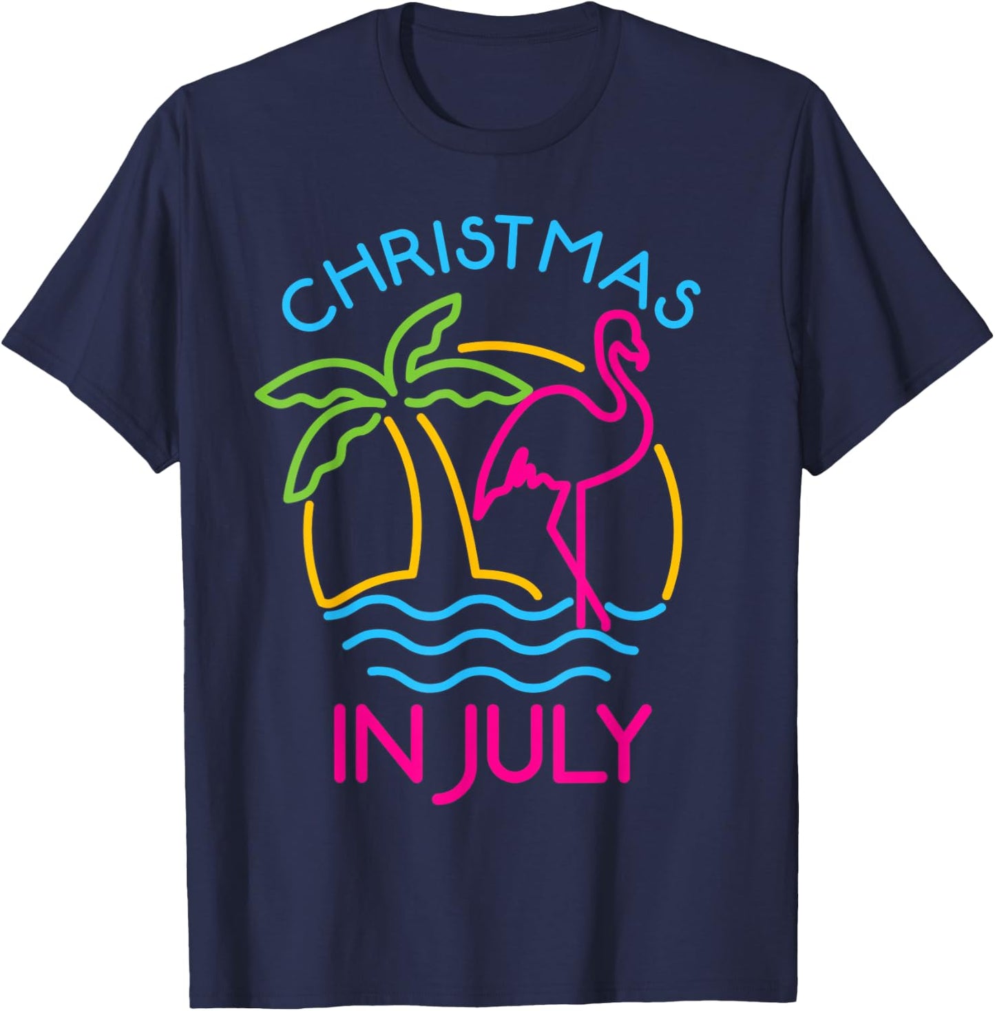Christmas In July Pink Flamingo Santa Hat Summer Vacation Women Kids T-Shirt - T-Shirt | Navy