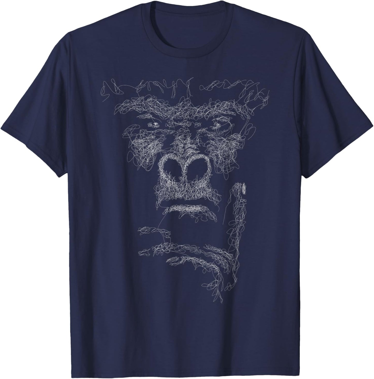 gorilla face thinking scribble art head for lover Silverback T-Shirt - T-Shirt | Navy