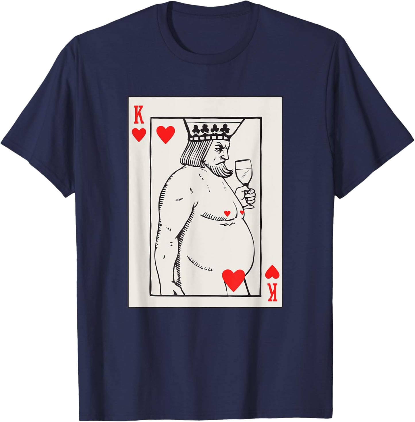 Jeu de cartes en forme de cœur Roi avec vin T-Shirt - T-Shirt | Navy